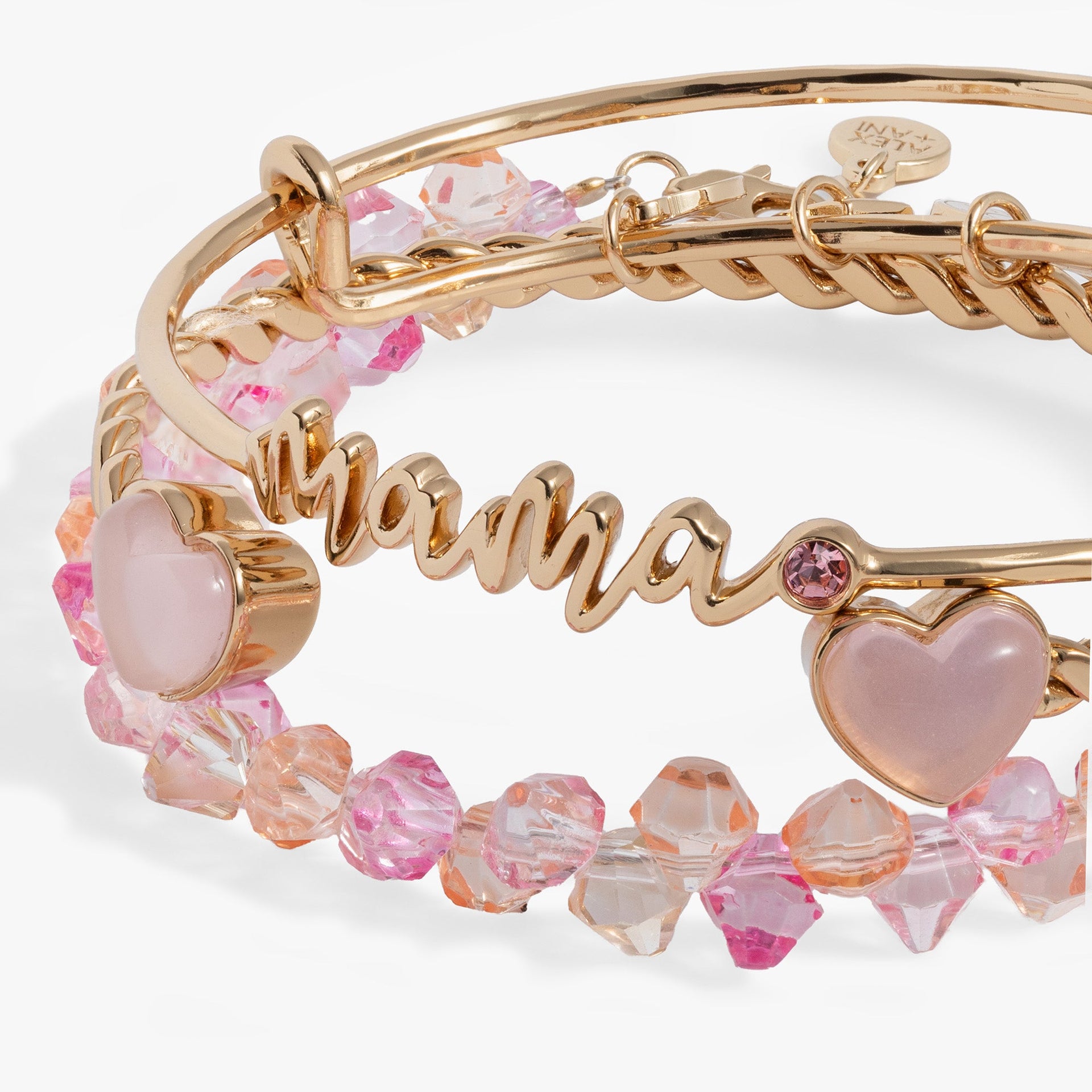 Mama Pink Beaded Bangle Bracelet Set of 3