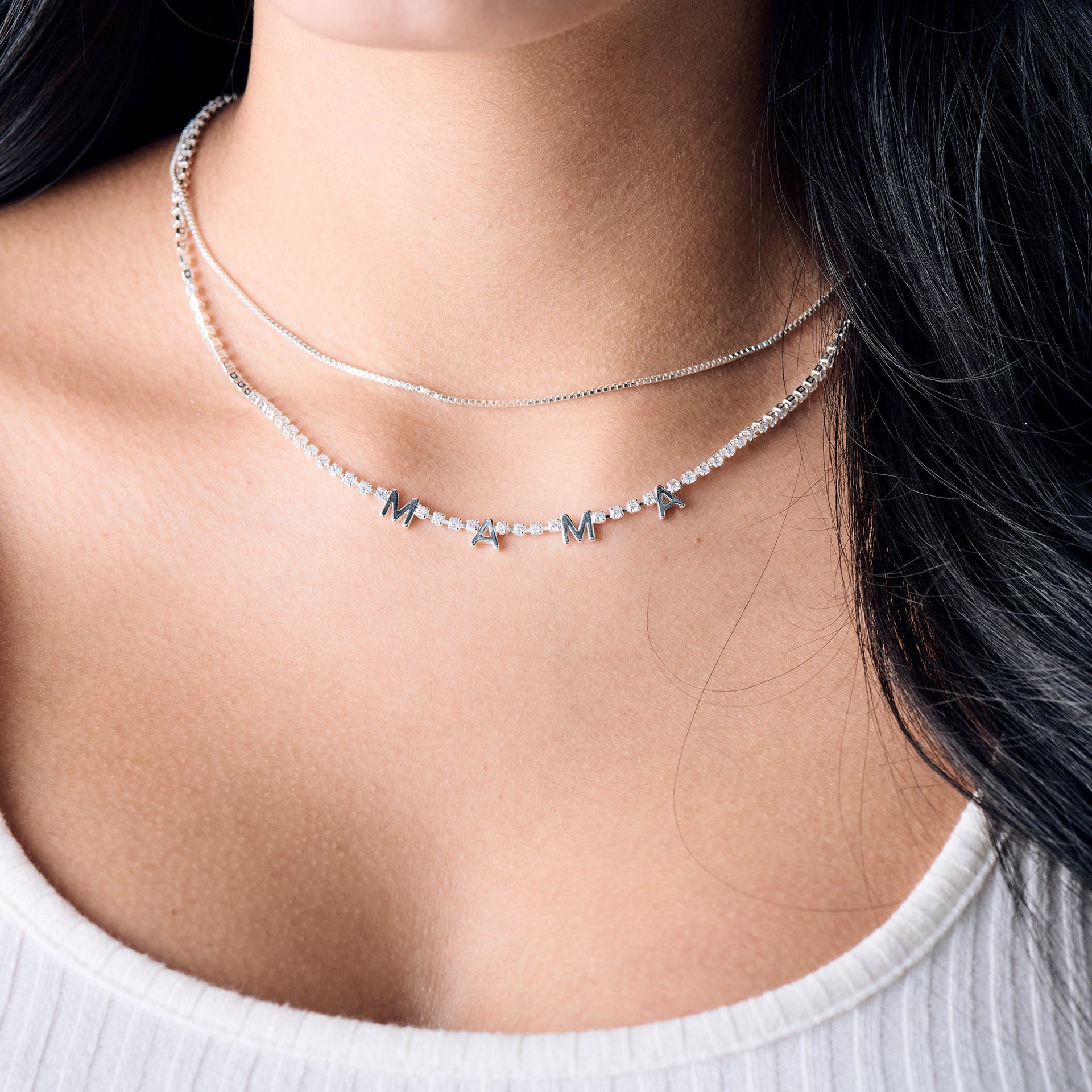 Modern Crystal Tennis Necklace for Women in Silver and White
