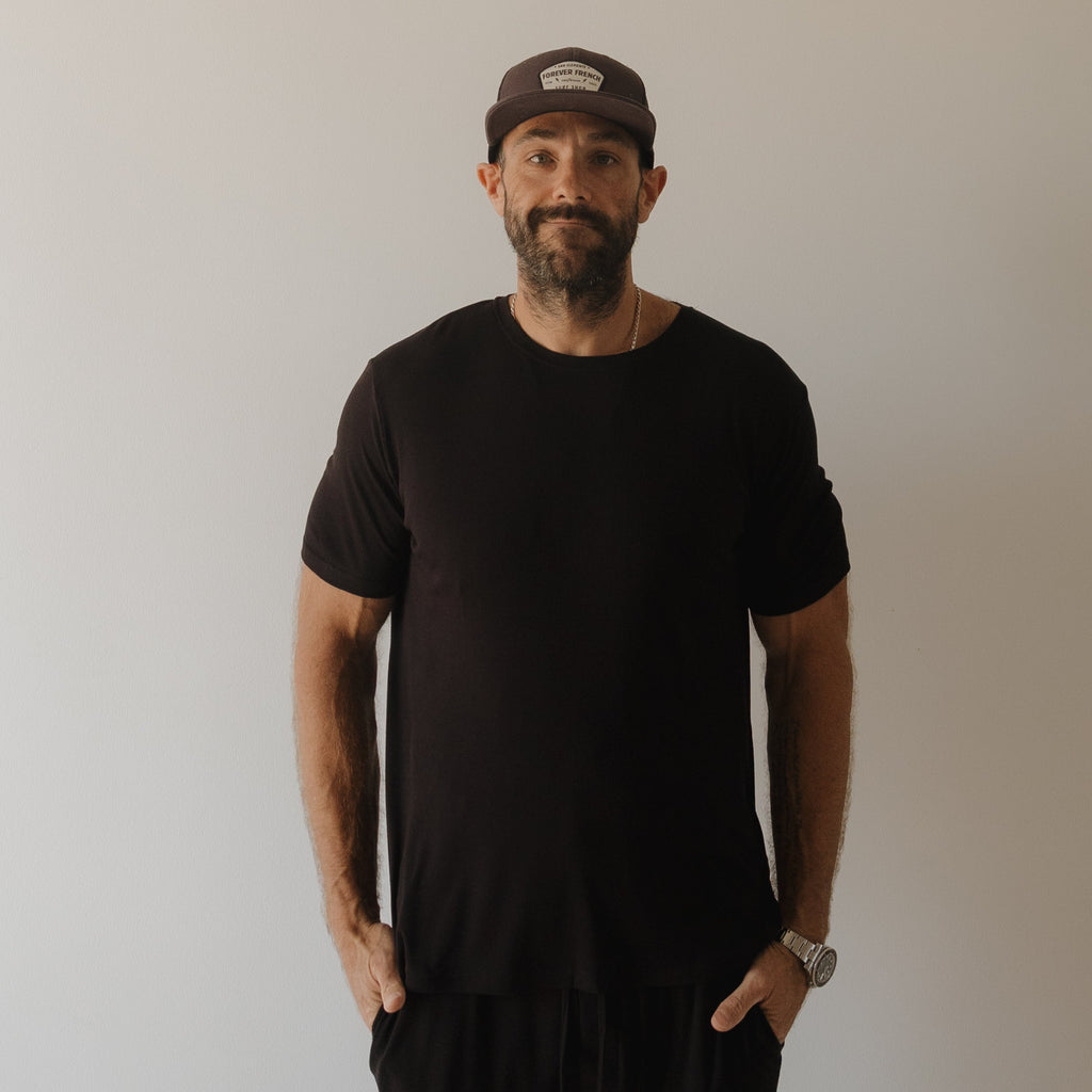 Men's Ribbed Bamboo Short Sleeve Pajama Set in Black