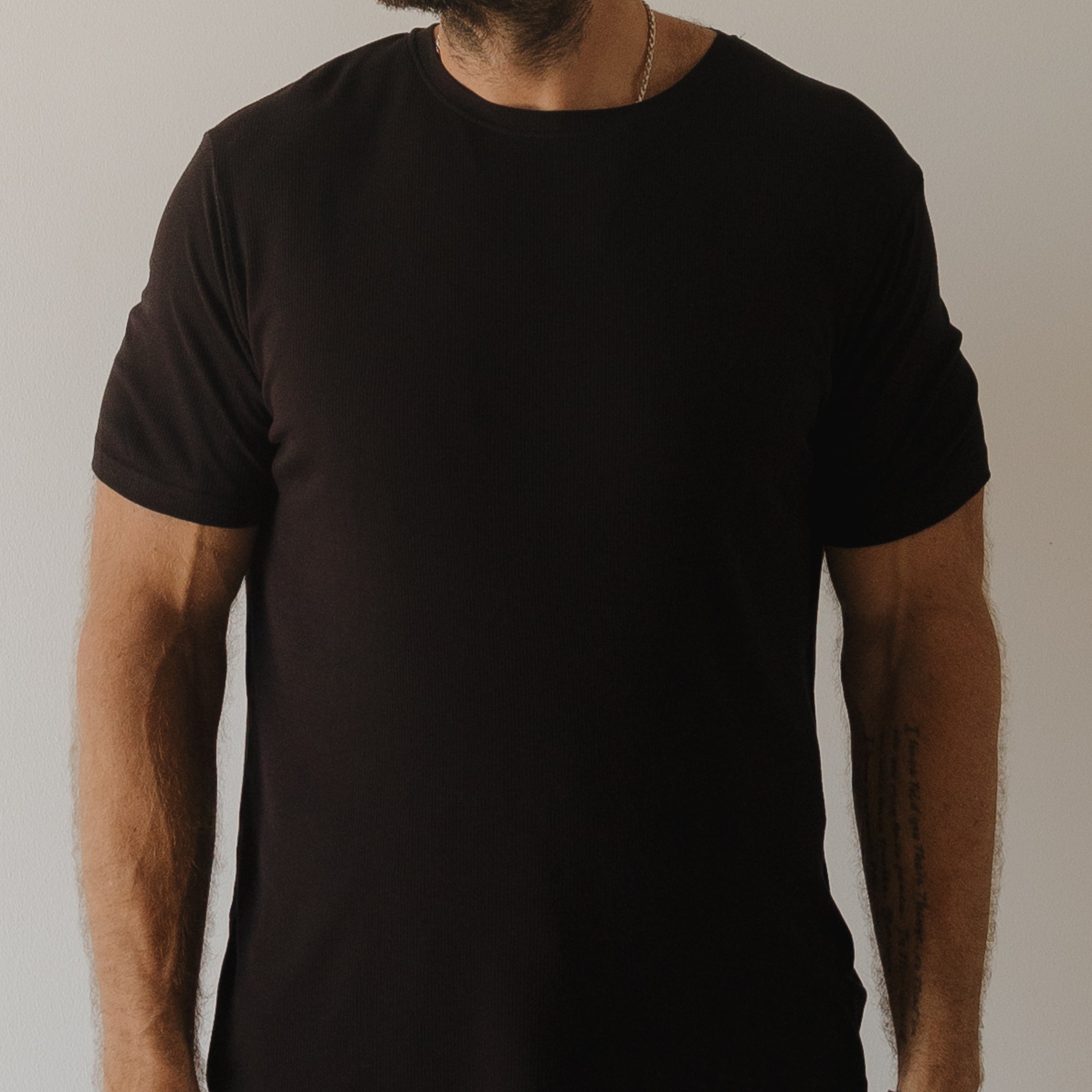 Men's Ribbed Bamboo Short Sleeve Pajama Set in Black