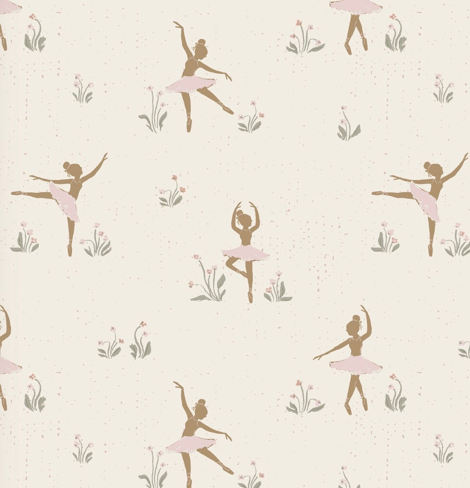 Allegra Whimsical Wallpaper - Cream, Dusty-Rose, and Sage-Green