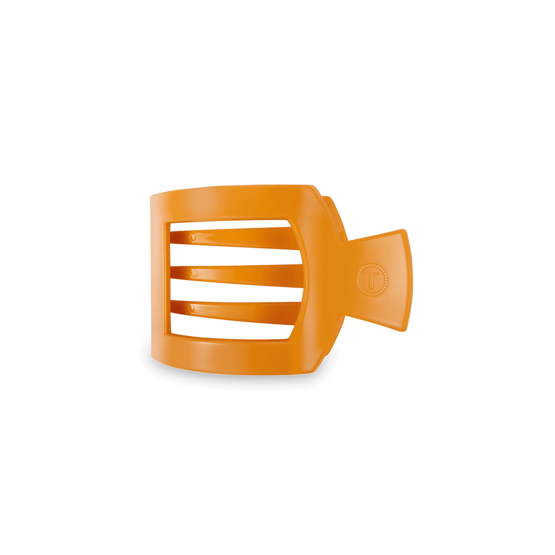 Small square hair clip in a vibrant mango orange color