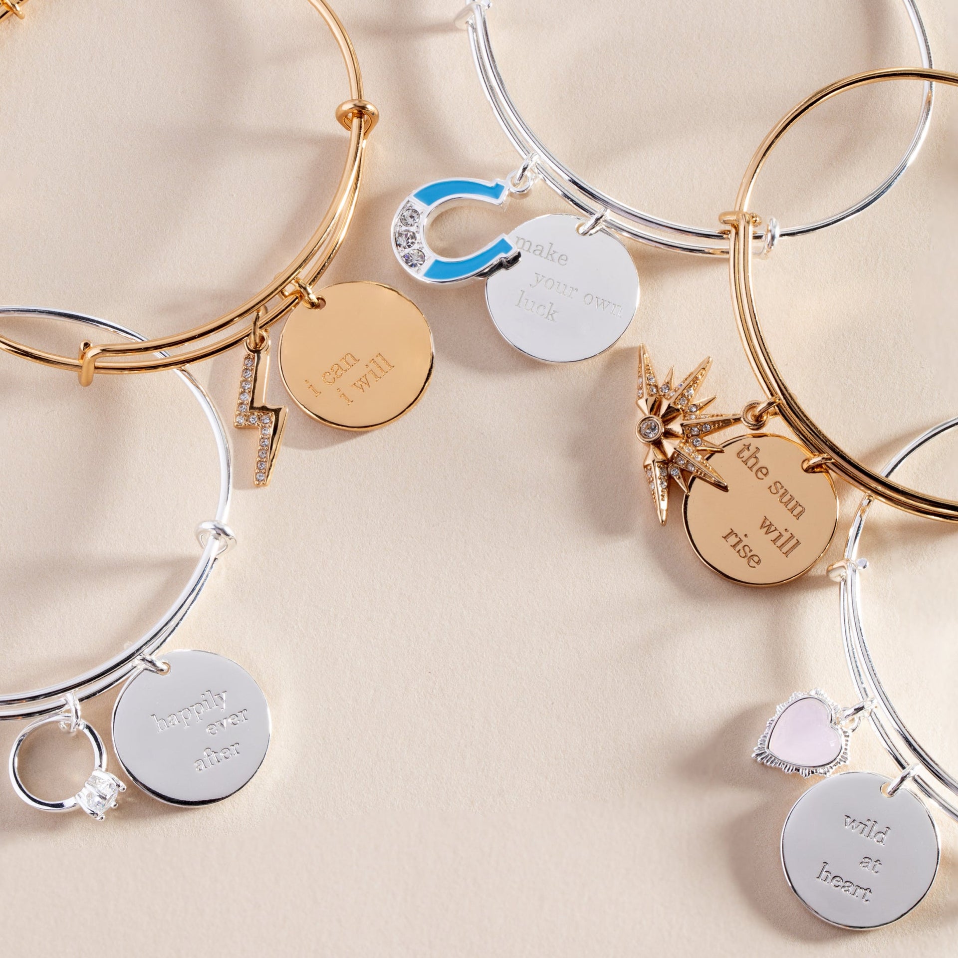 The Sun Will Rise Gold Duo Charm Expandable Bangle Bracelet