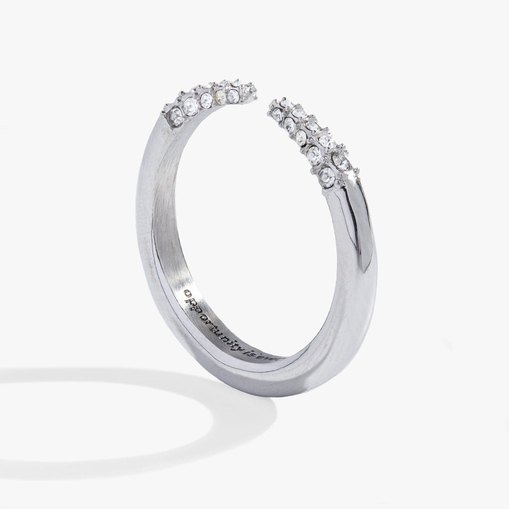 Opportunity is Everywhere Open Tusk Ring in Silver-Tone Stainless