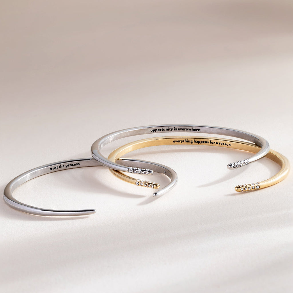 Trust the Process Open Tusk Cuff Bracelet with Crystal Accents
