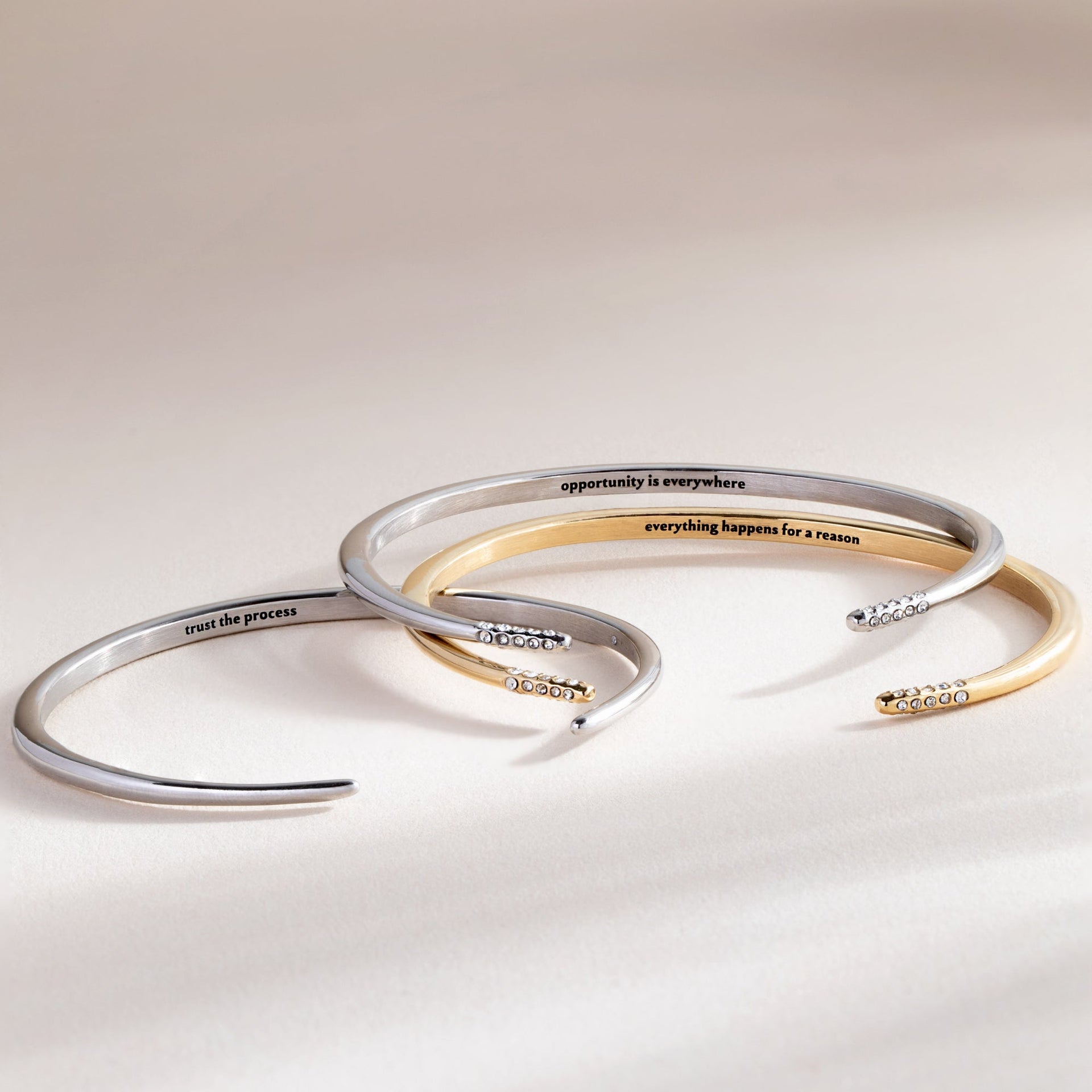 Trust the Process Open Tusk Cuff Bracelet with Crystal Accents