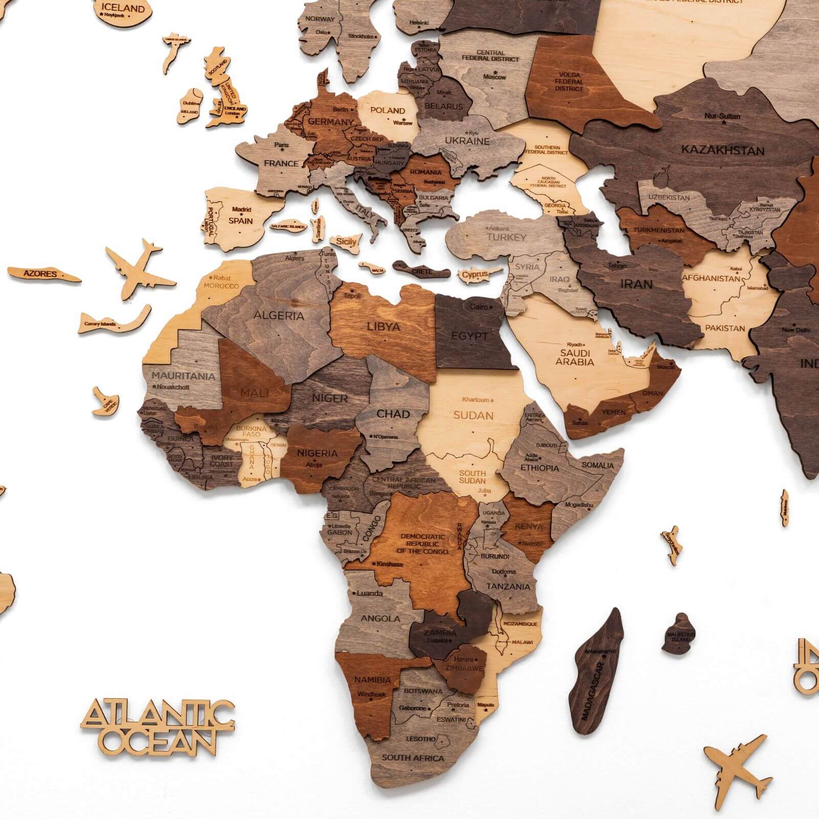 3D Wooden World Map Multicolor Wall Art Decor for Home