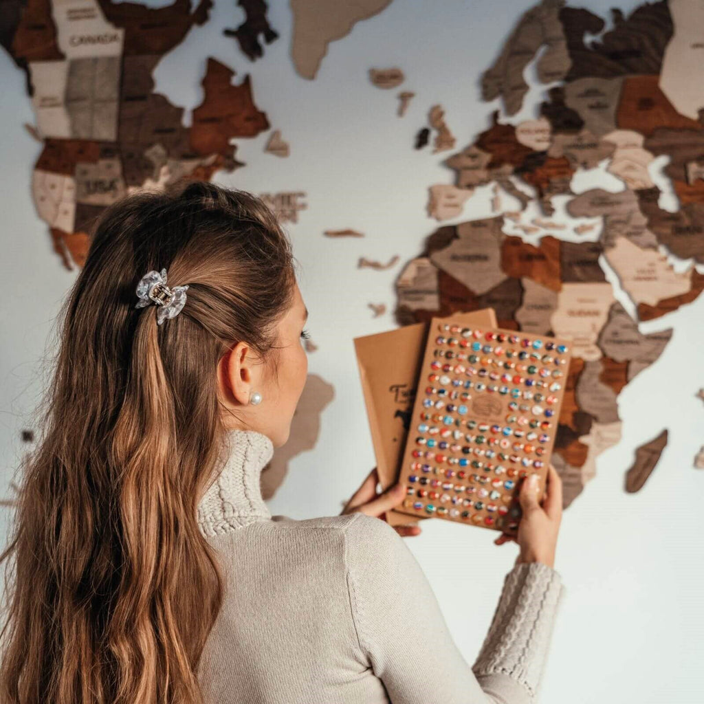Travel World Map Wall Art Bundle with Photo Frames and Pins