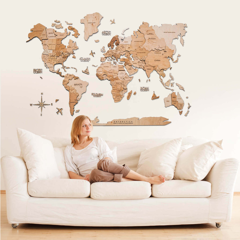 Antarctica Map Addition Natural Colors Minimalist Decor
