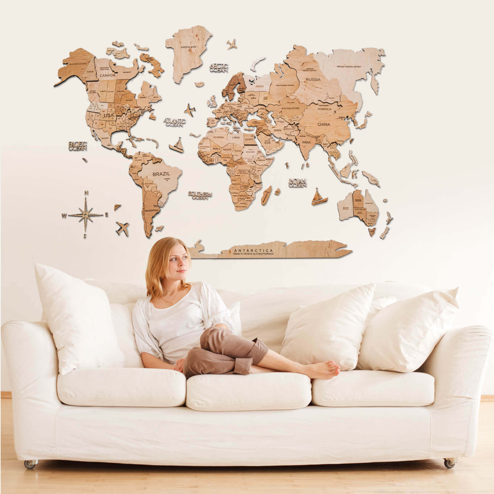 Antarctica Map Addition Natural Colors Minimalist Decor