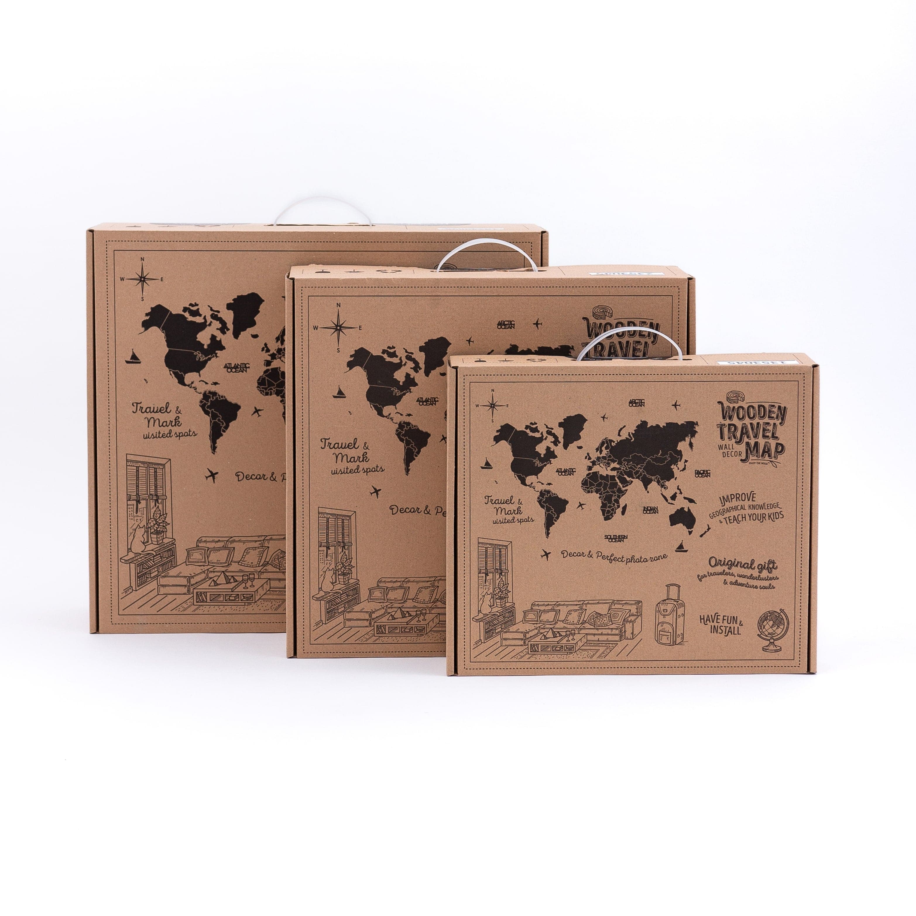 3D Wooden World Map Wall Decor with Customizable Flag Push Pins