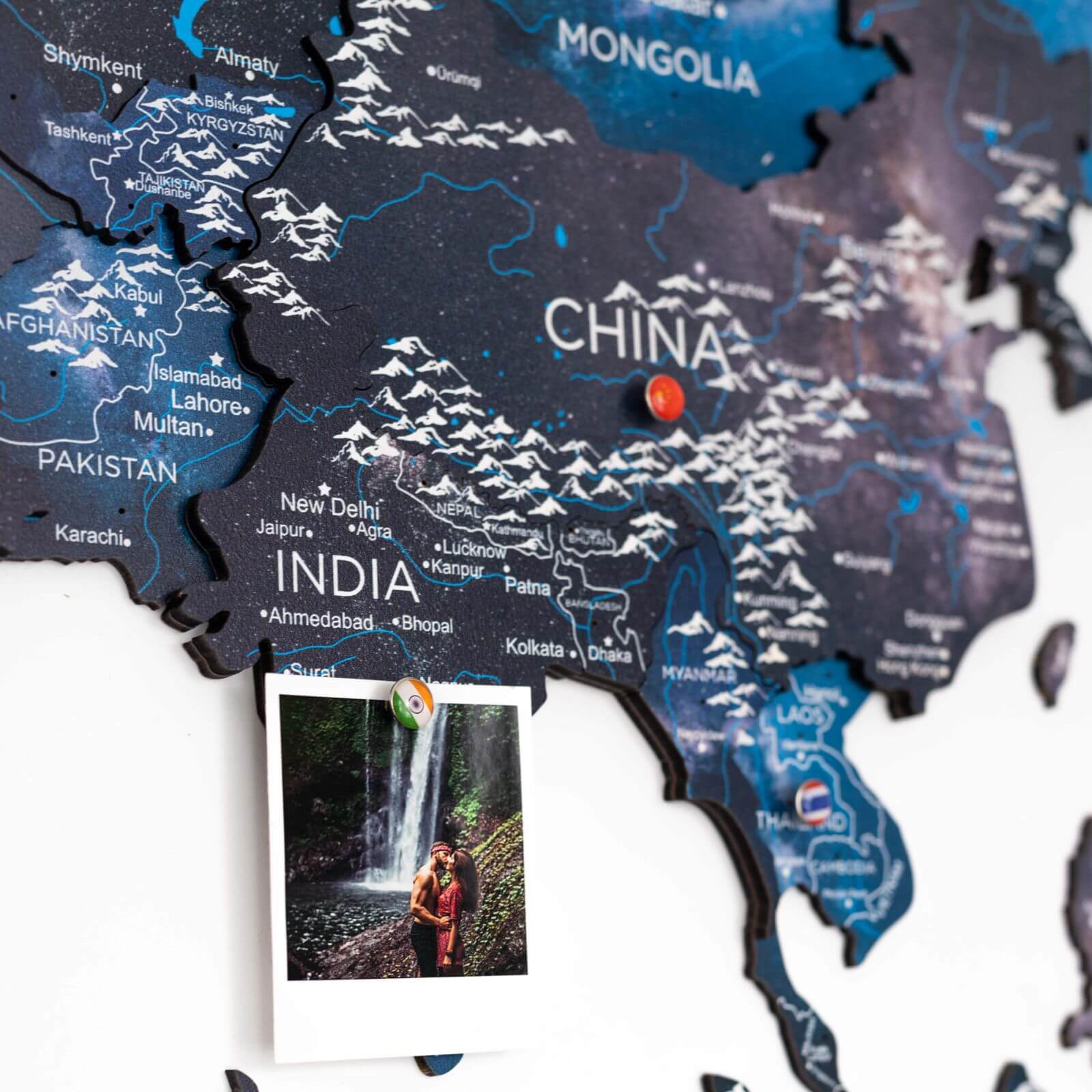 3D Wooden World Map Space: Large Navy Blue Travel Wall Art