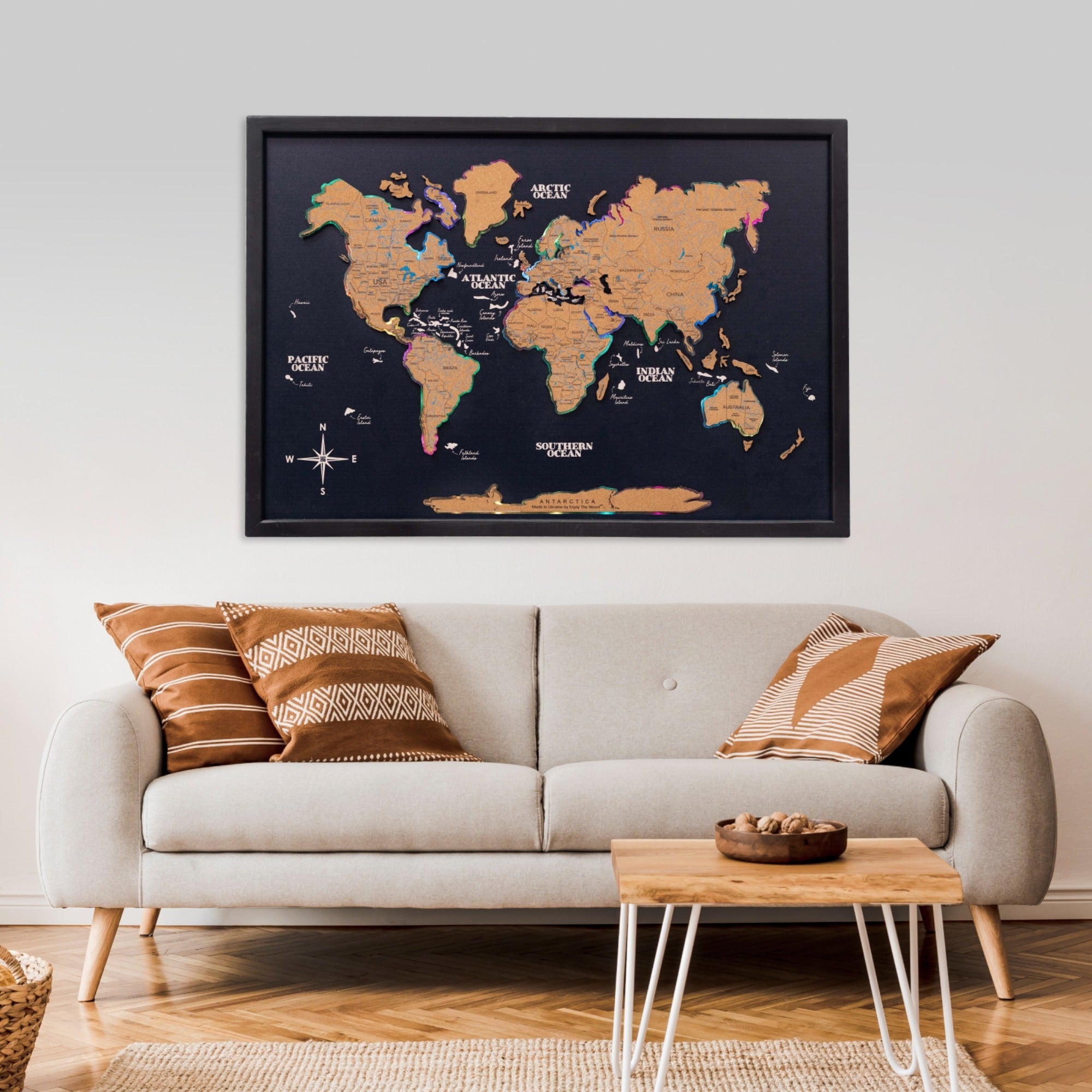 Map on Board LED 2.0 Cork Illuminated World Map Wall Decor