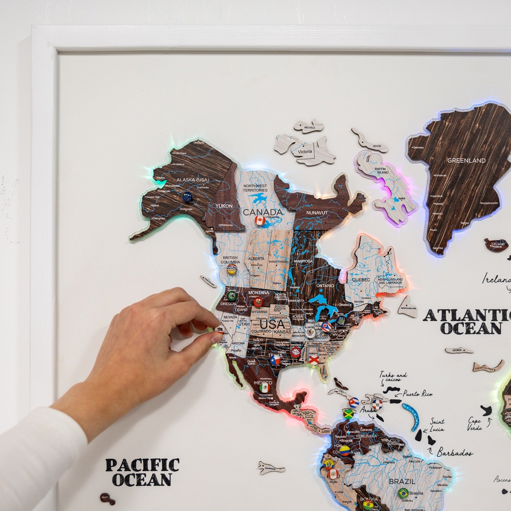 Map on Board LED 2.0 Cappuccino Cork World Map Wall Decor