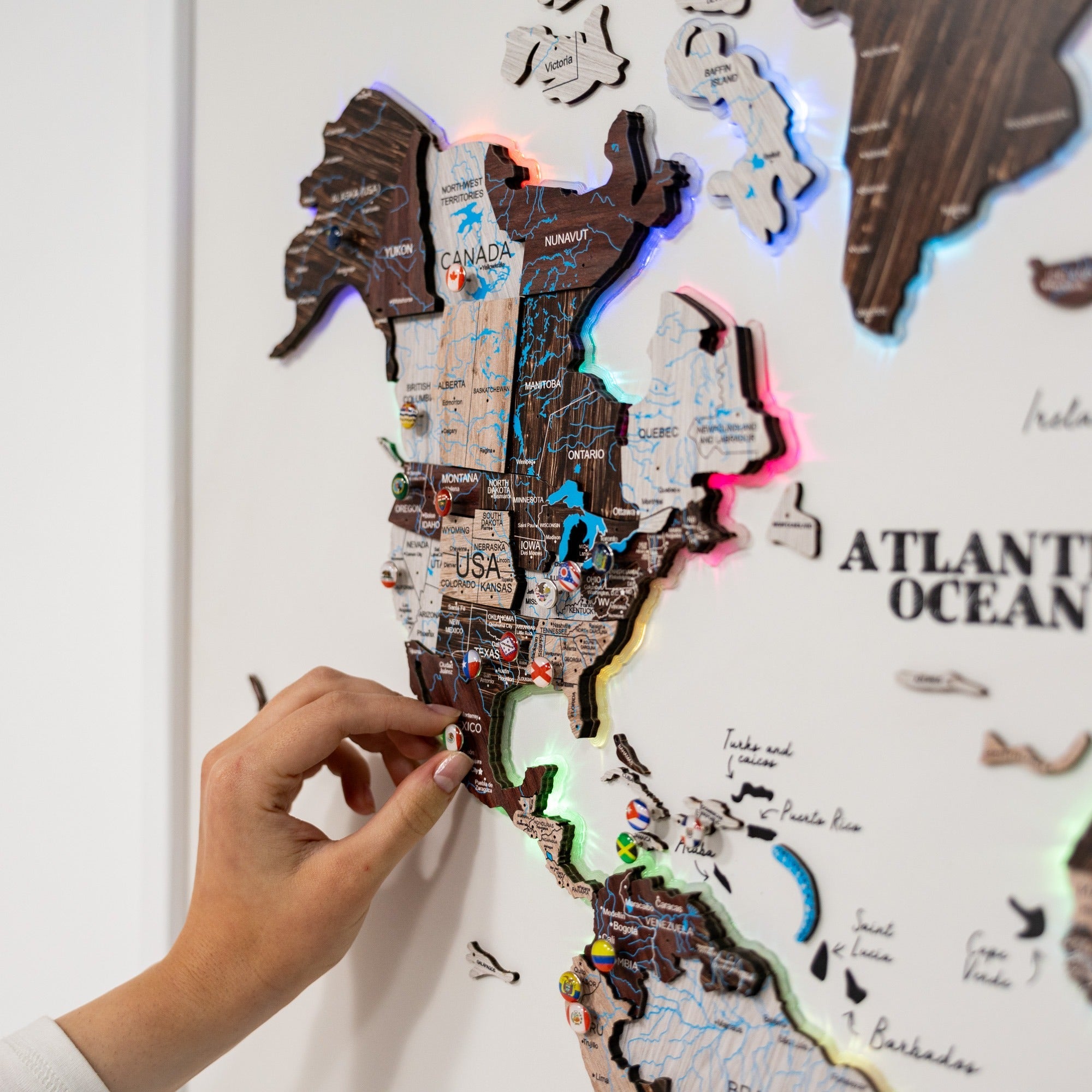Map on Board LED 2.0 Cappuccino Cork World Map Wall Decor