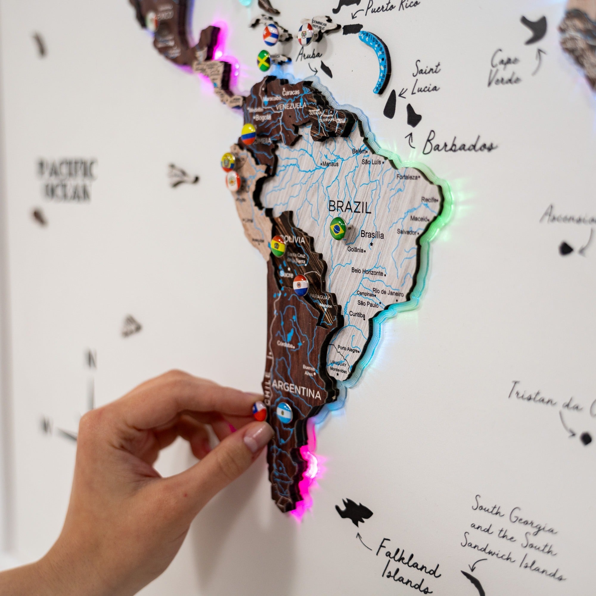 Map on Board LED 2.0 Cappuccino Cork World Map Wall Decor