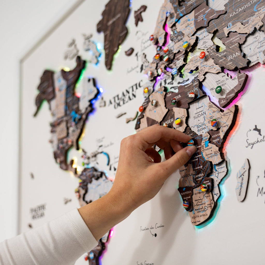 Map on Board LED 2.0 Cappuccino Cork World Map Wall Decor