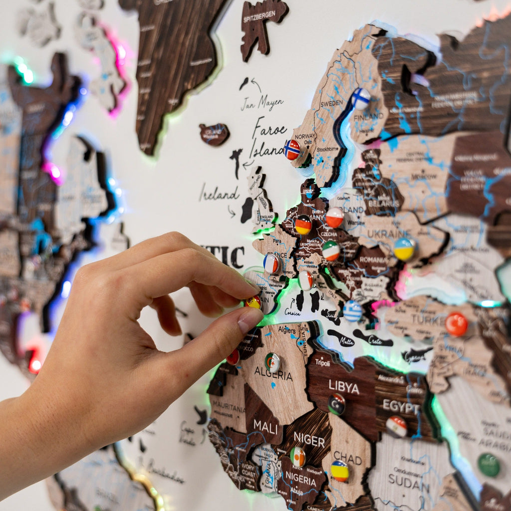 Map on Board LED 2.0 Cappuccino Cork World Map Wall Decor