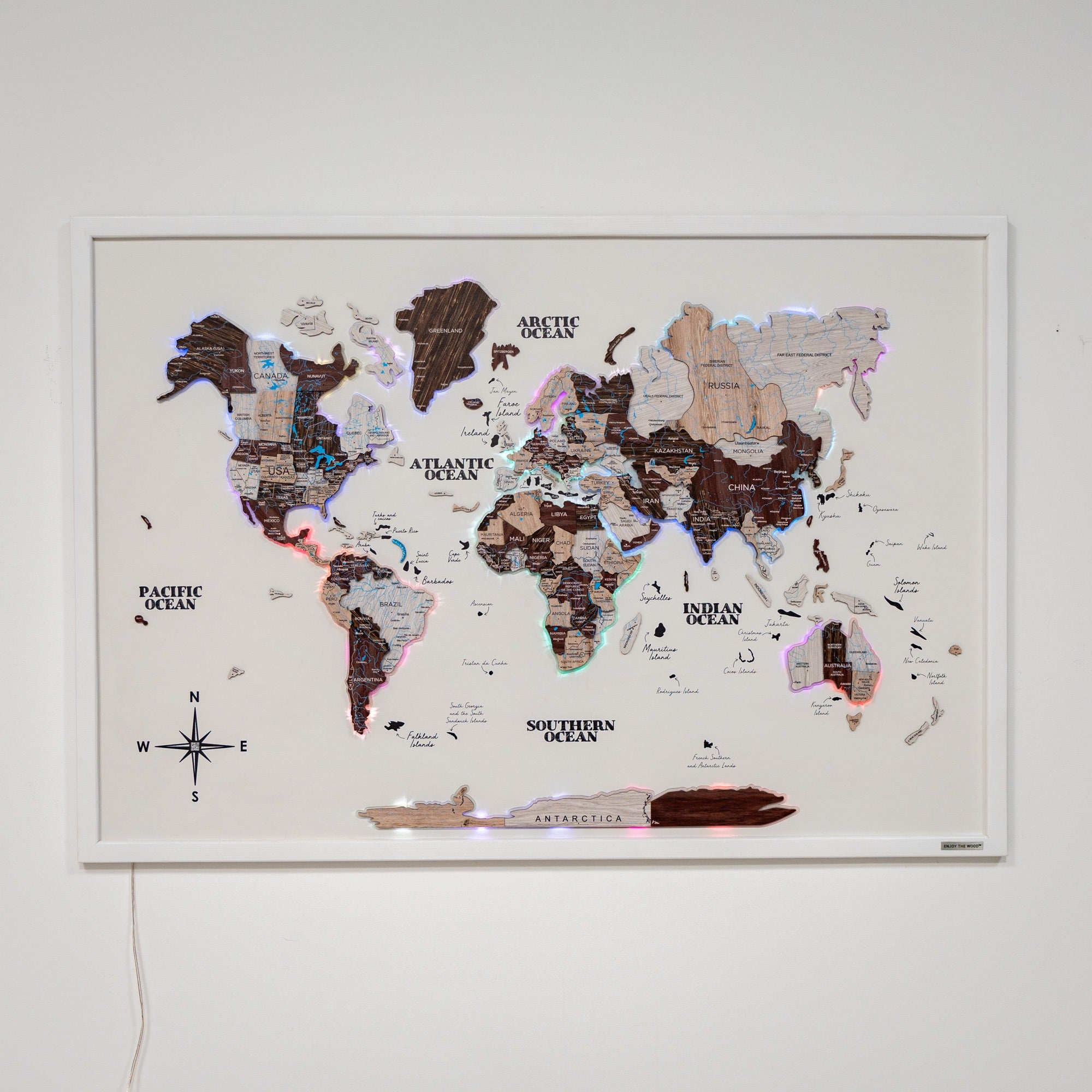 Map on Board LED 2.0 Cappuccino Cork World Map Wall Decor