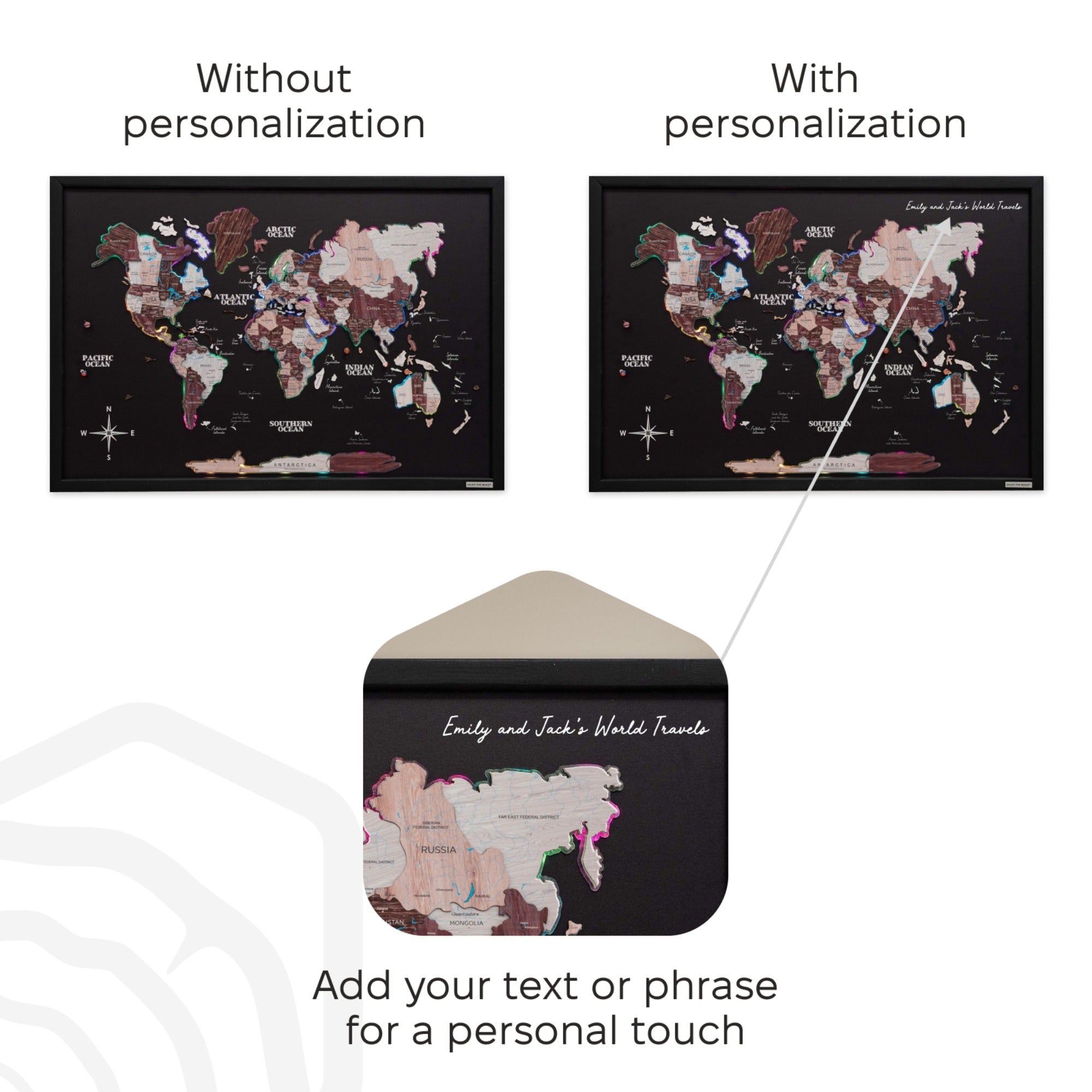 Map on Board LED 2.0 Cappuccino Cork World Map Wall Decor