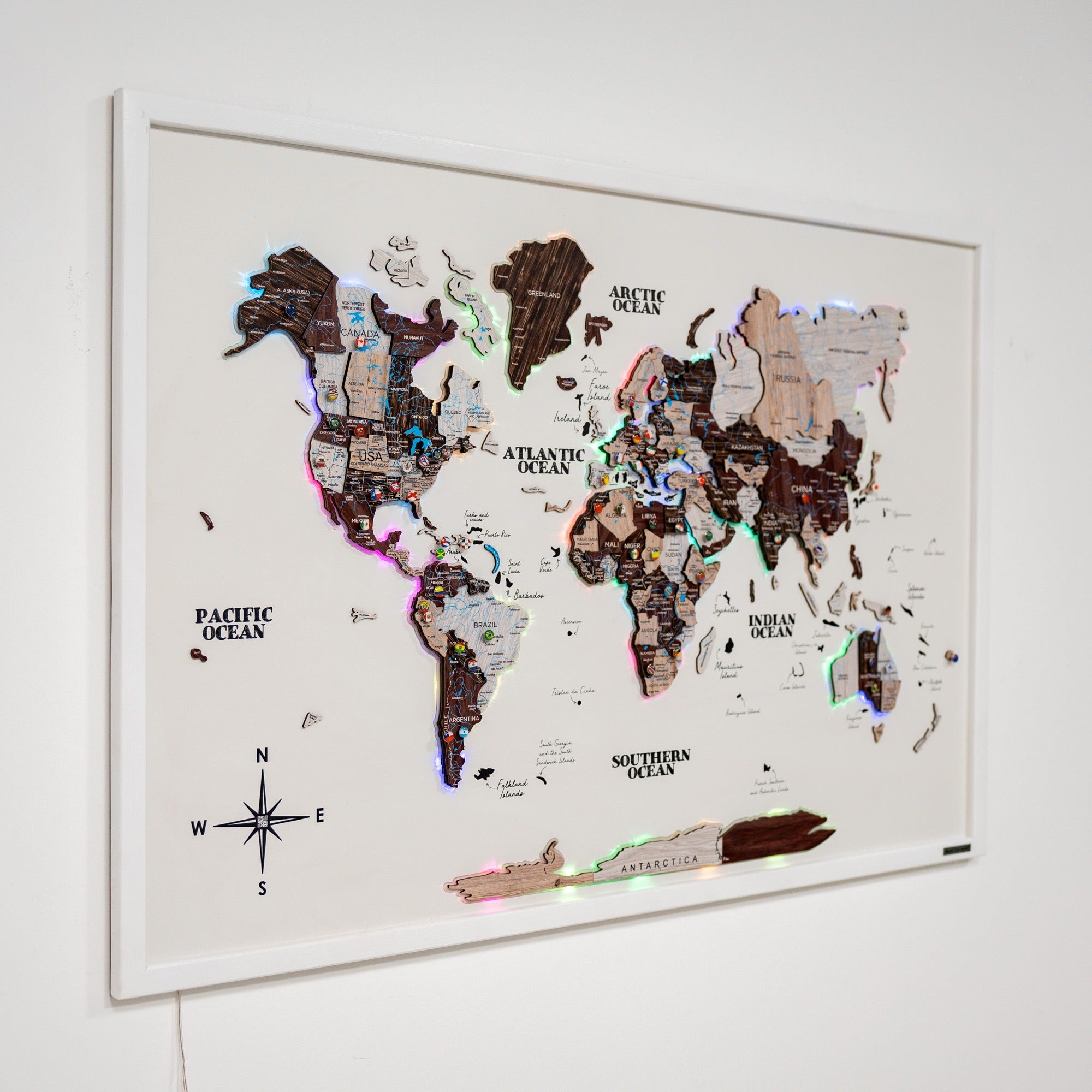 Map on Board LED 2.0 Cappuccino Cork World Map Wall Decor