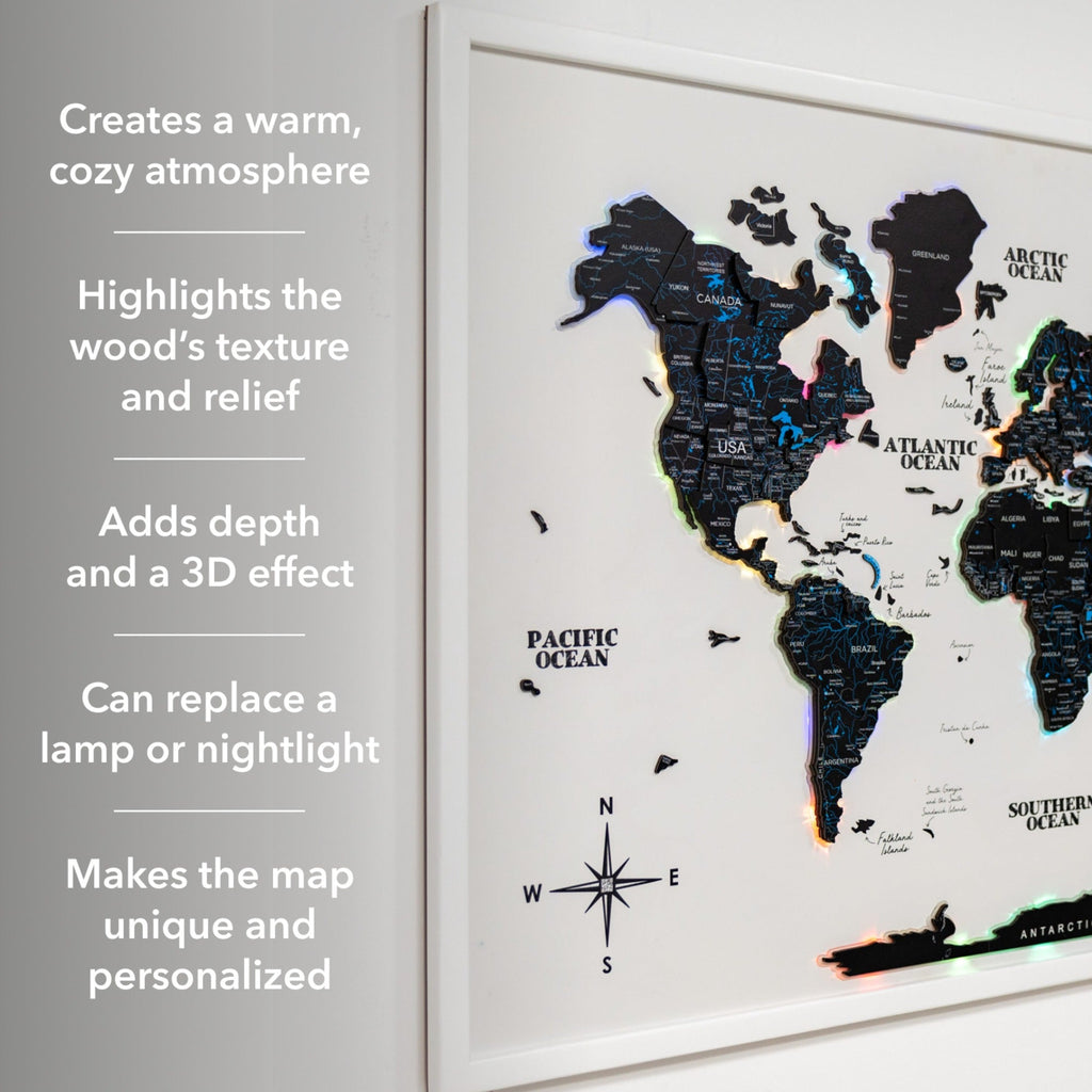 Map on Board LED 2.0 Midnight Modern Illuminated World Map Art