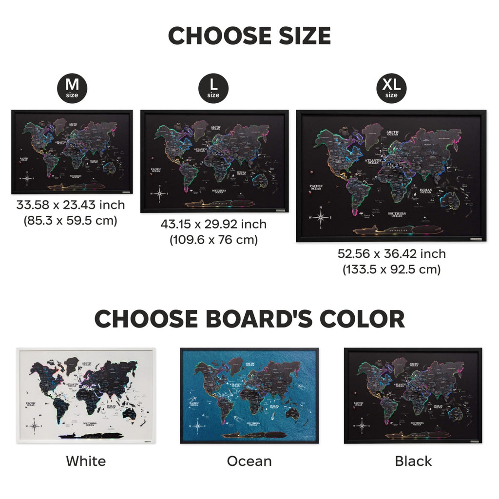 Map on Board LED 2.0 Midnight Modern Illuminated World Map Art