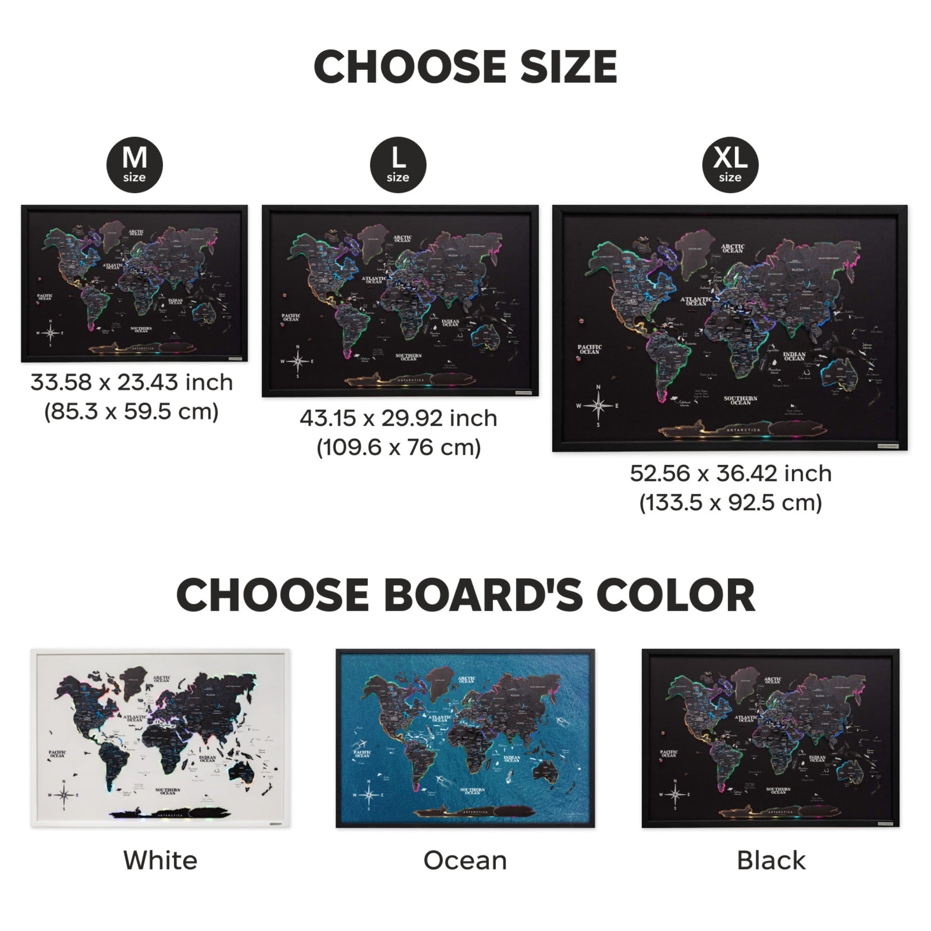 Map on Board LED 2.0 Midnight Modern Illuminated World Map Art