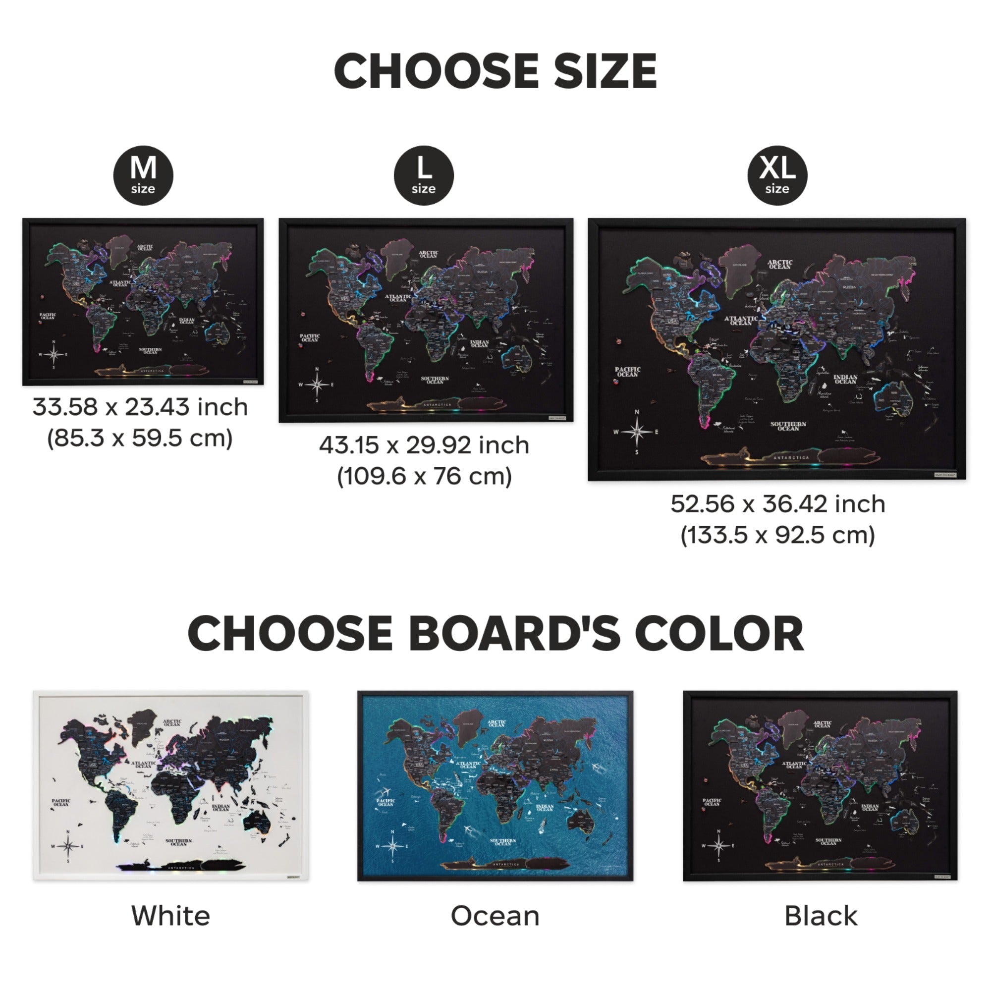 Map on Board LED 2.0 Midnight Modern Illuminated World Map Art