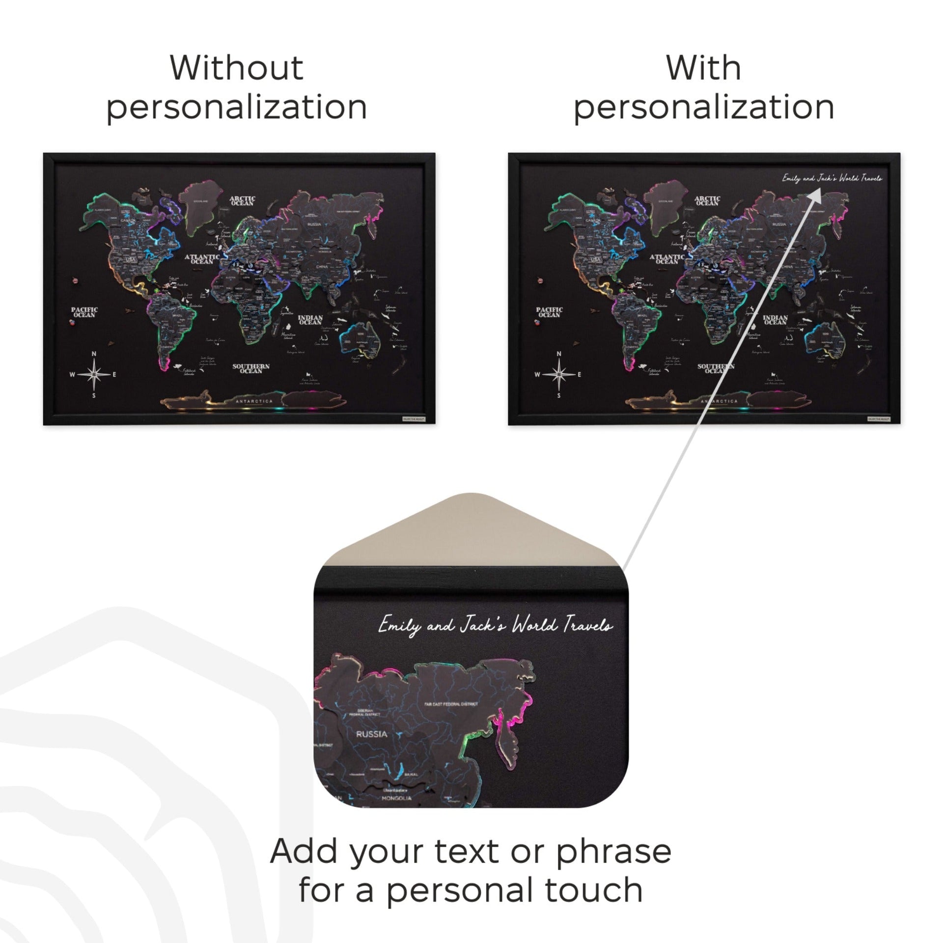 Map on Board LED 2.0 Midnight Modern Illuminated World Map Art