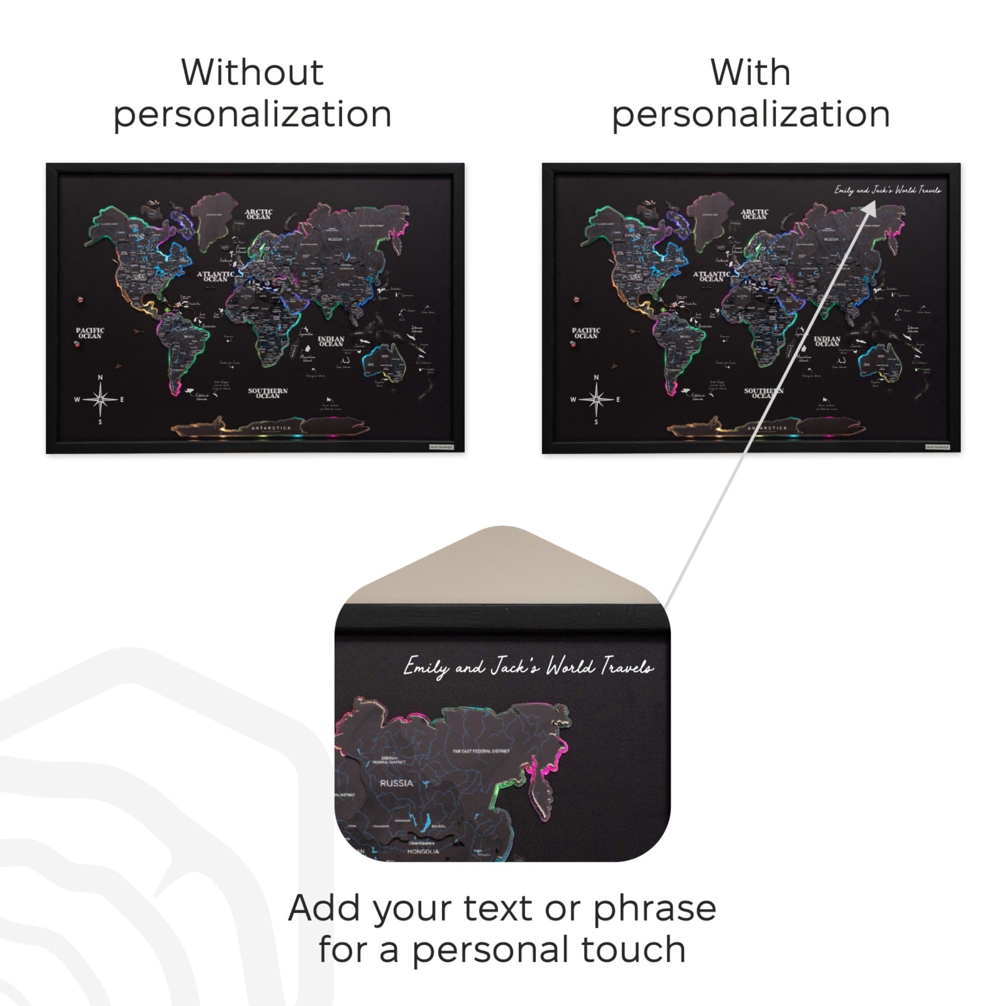 Map on Board LED 2.0 Midnight Modern Illuminated World Map Art