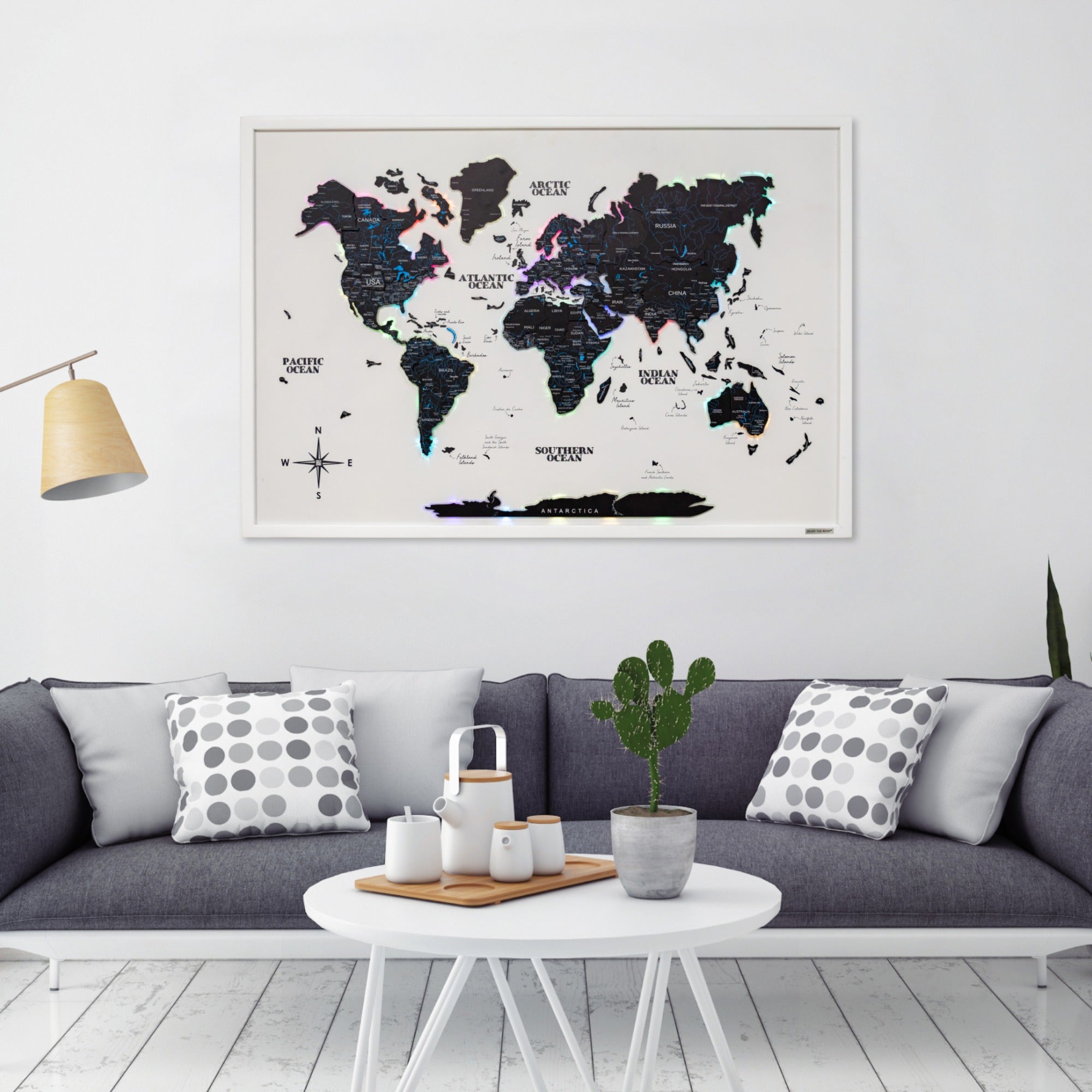 Map on Board LED 2.0 Midnight Modern Illuminated World Map Art