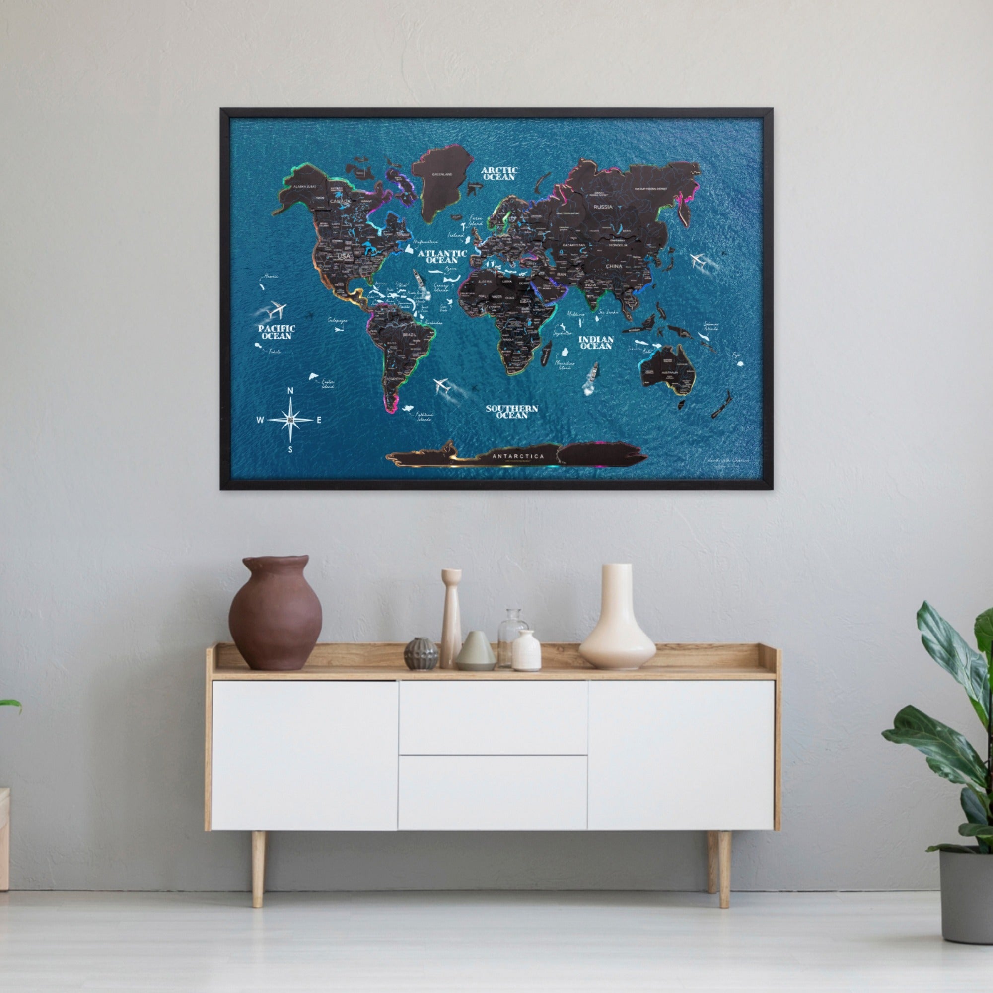 Map on Board LED 2.0 Midnight Modern Illuminated World Map Art