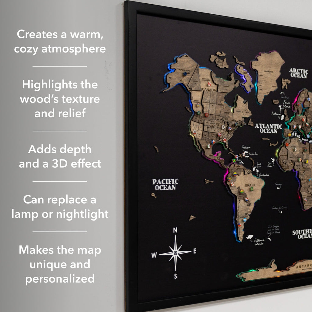 Map on Board LED 2.0 Terra Modern Illuminated World Map Decor