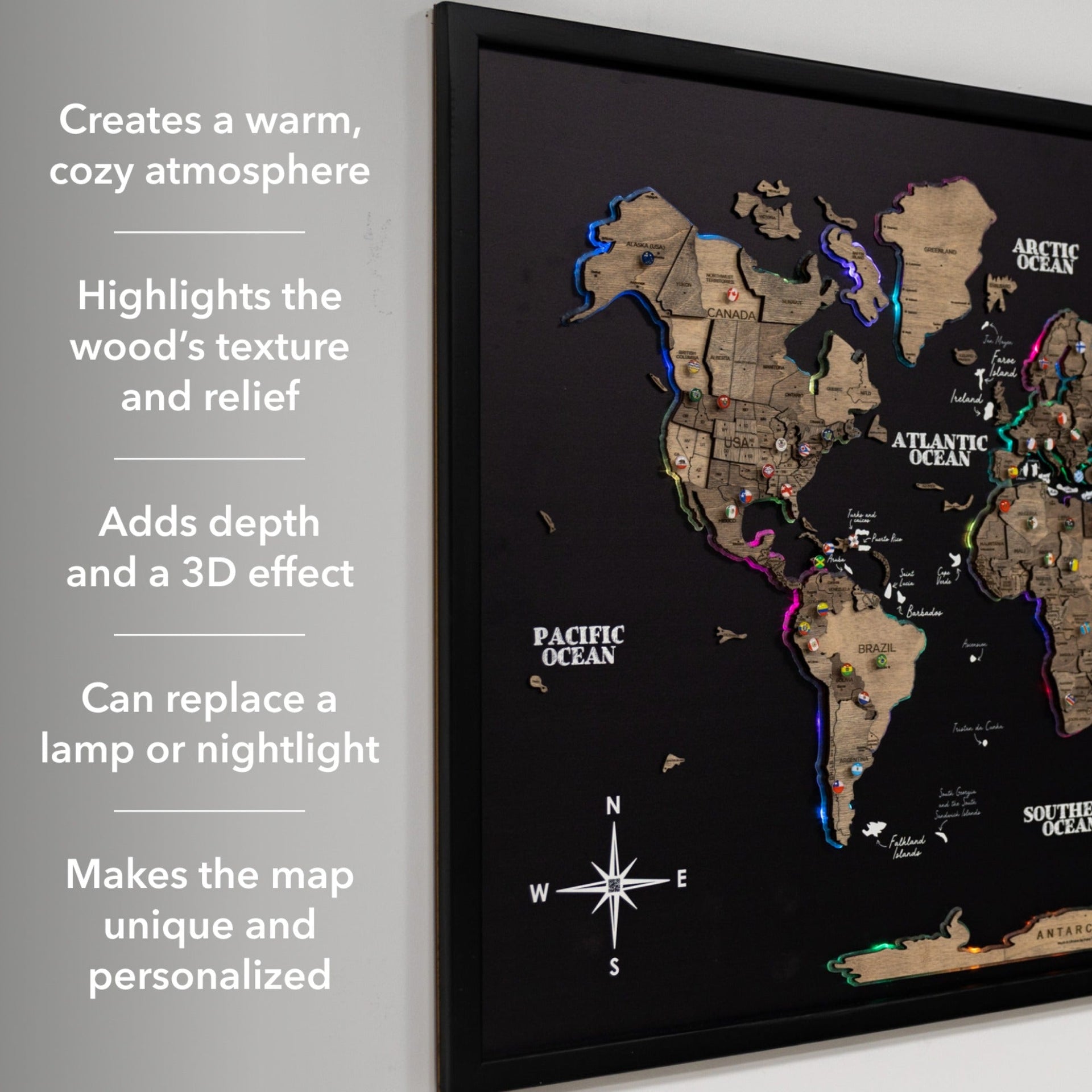 Map on Board LED 2.0 Terra Modern Illuminated World Map Decor