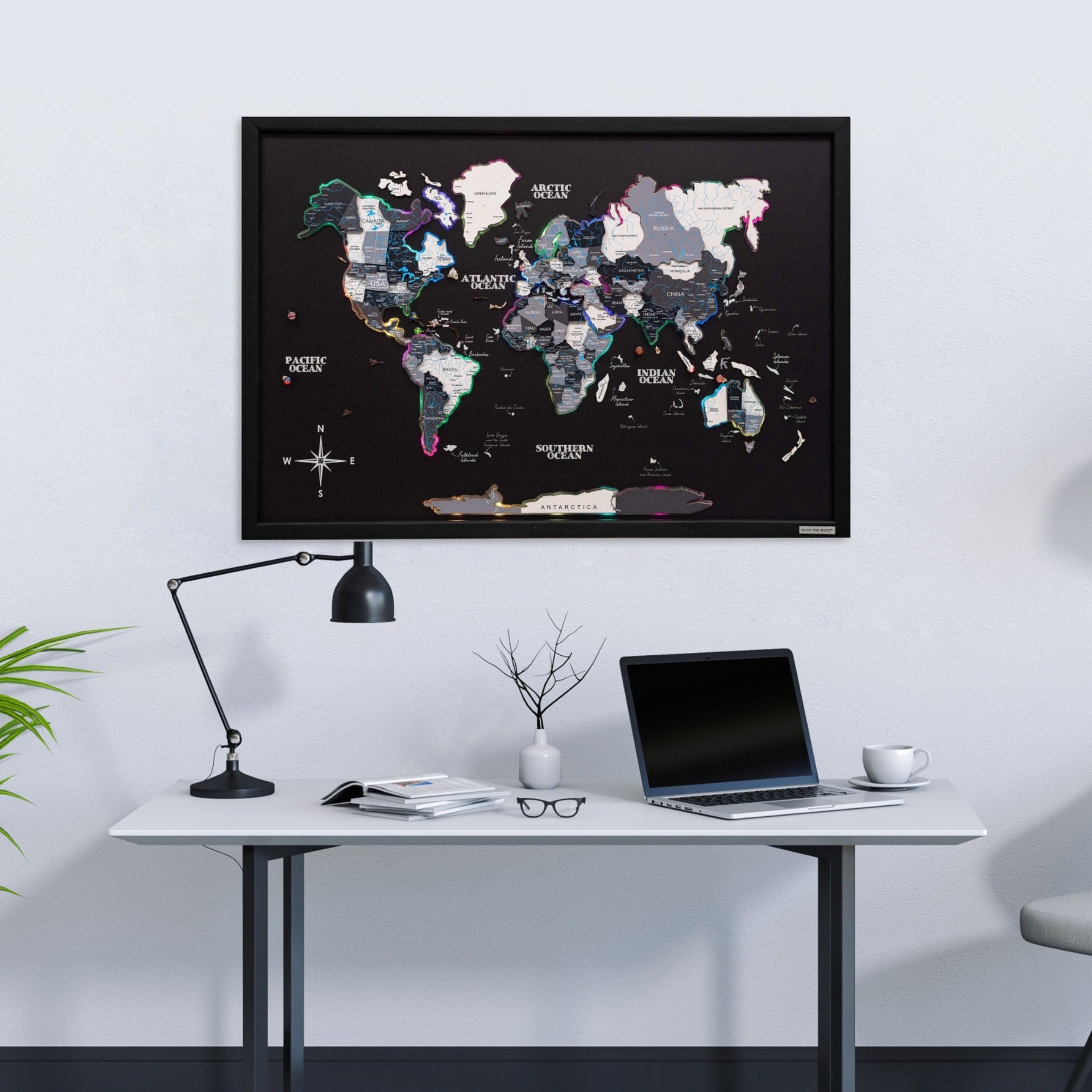 Nordik LED Wooden World Map Wall Art - Minimalist Cork Decor