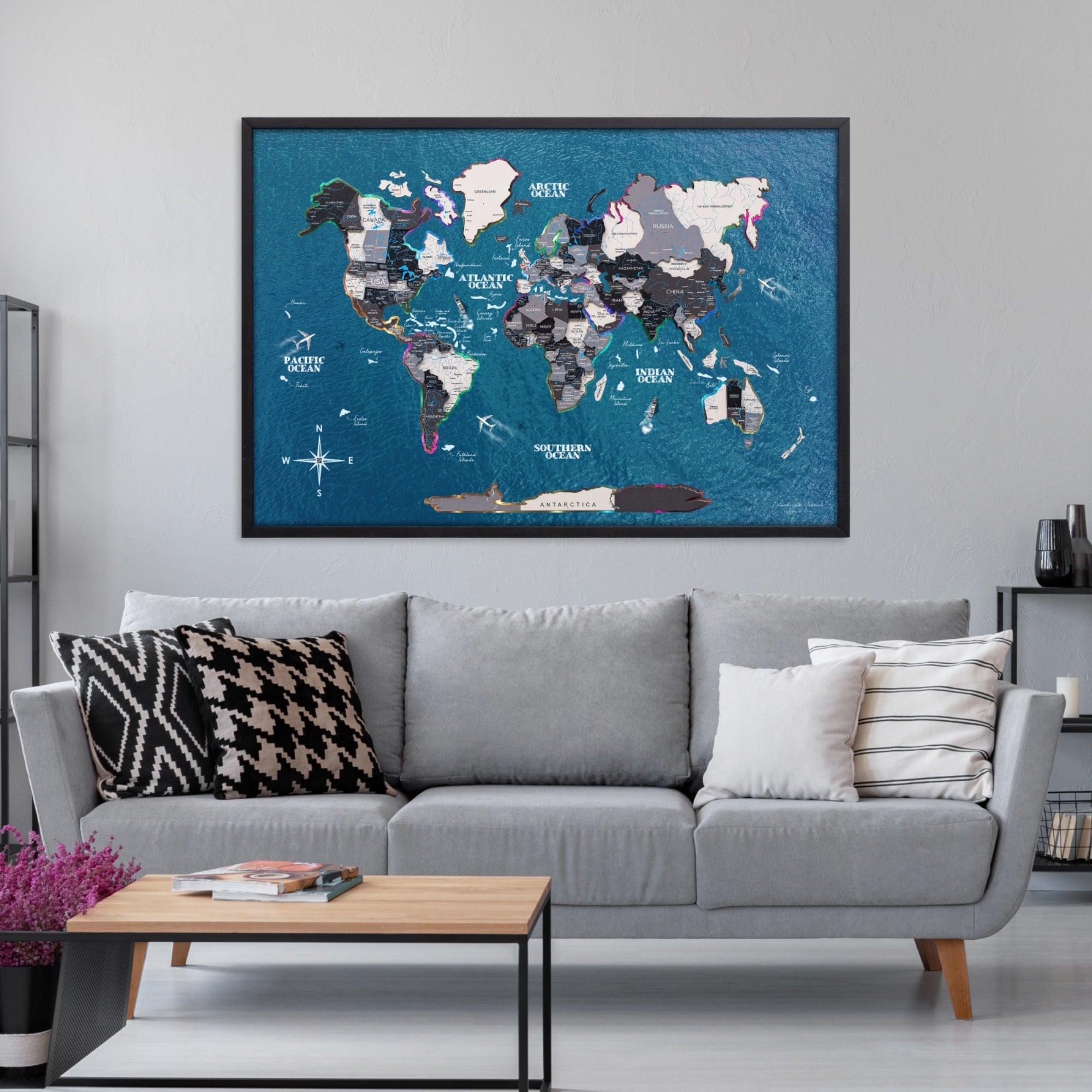 Nordik LED Wooden World Map Wall Art - Minimalist Cork Decor