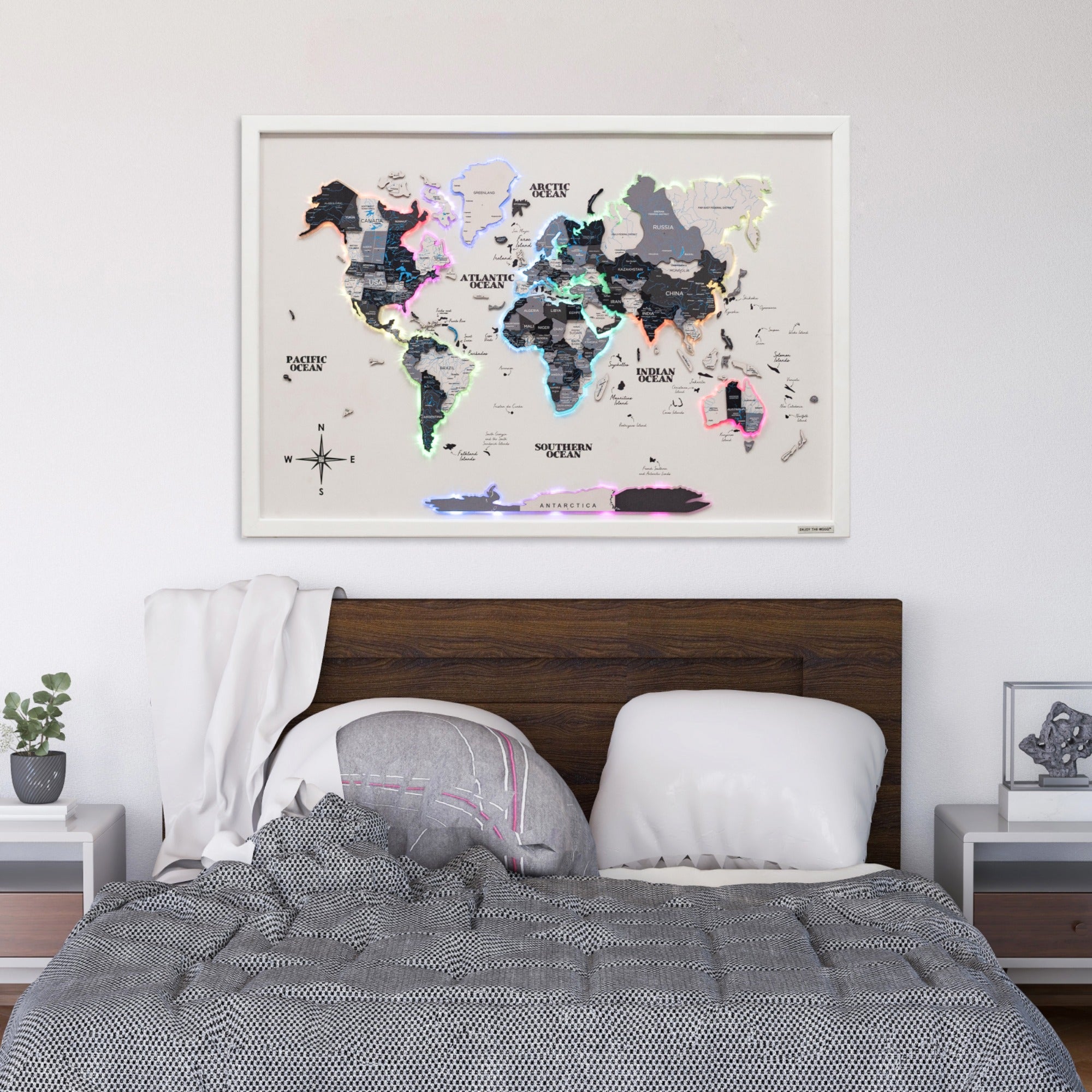 Nordik LED Wooden World Map Wall Art - Minimalist Cork Decor
