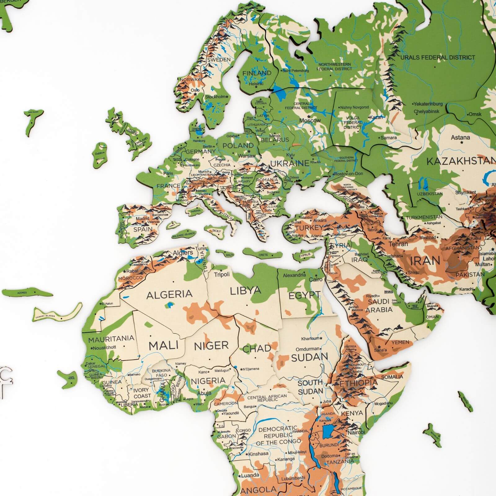 3D Wooden World Map Physical Colorful Wall Art