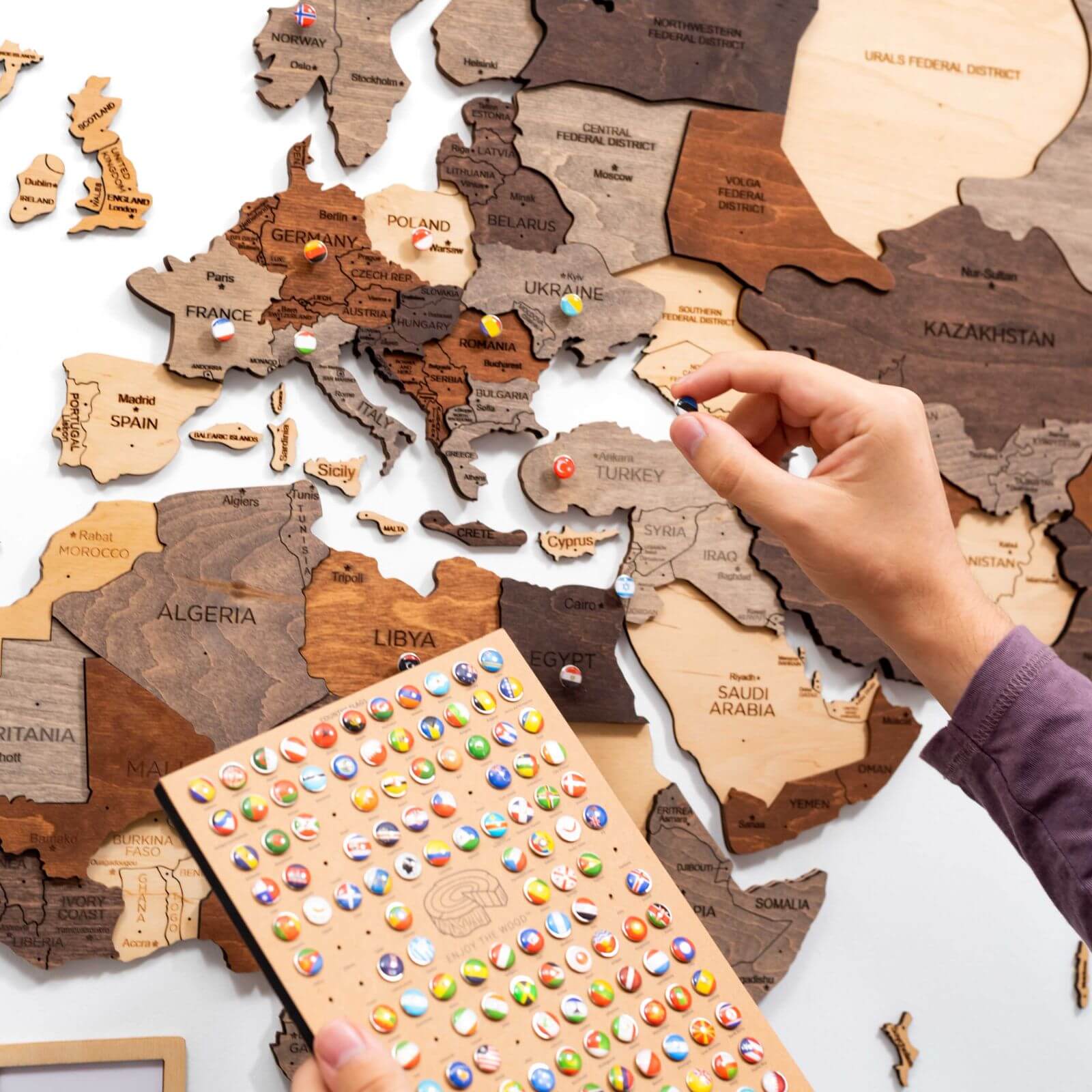 3D Wooden World Map Multicolor Wall Art Decor for Home