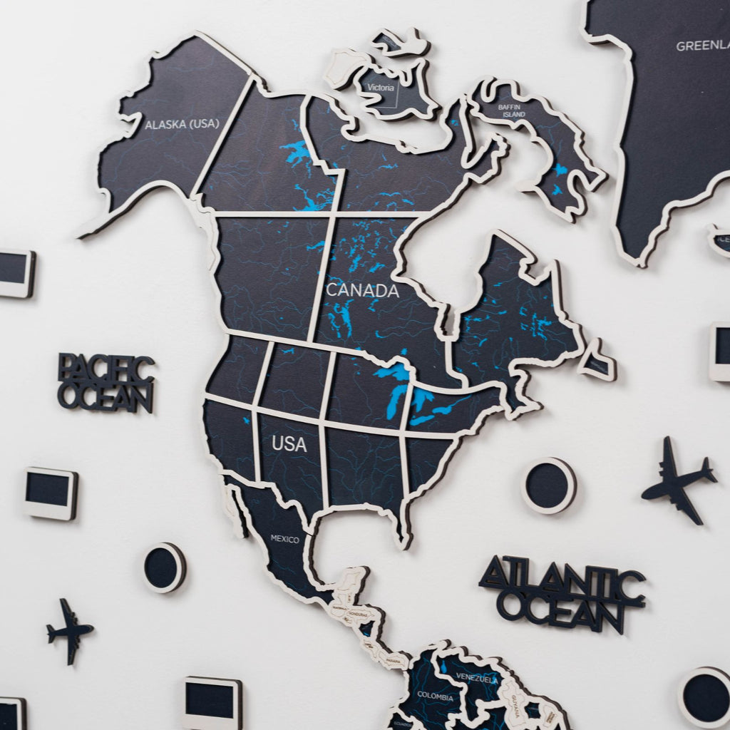 World Photo Map Midnight – Wooden Travel Memory Wall Decor