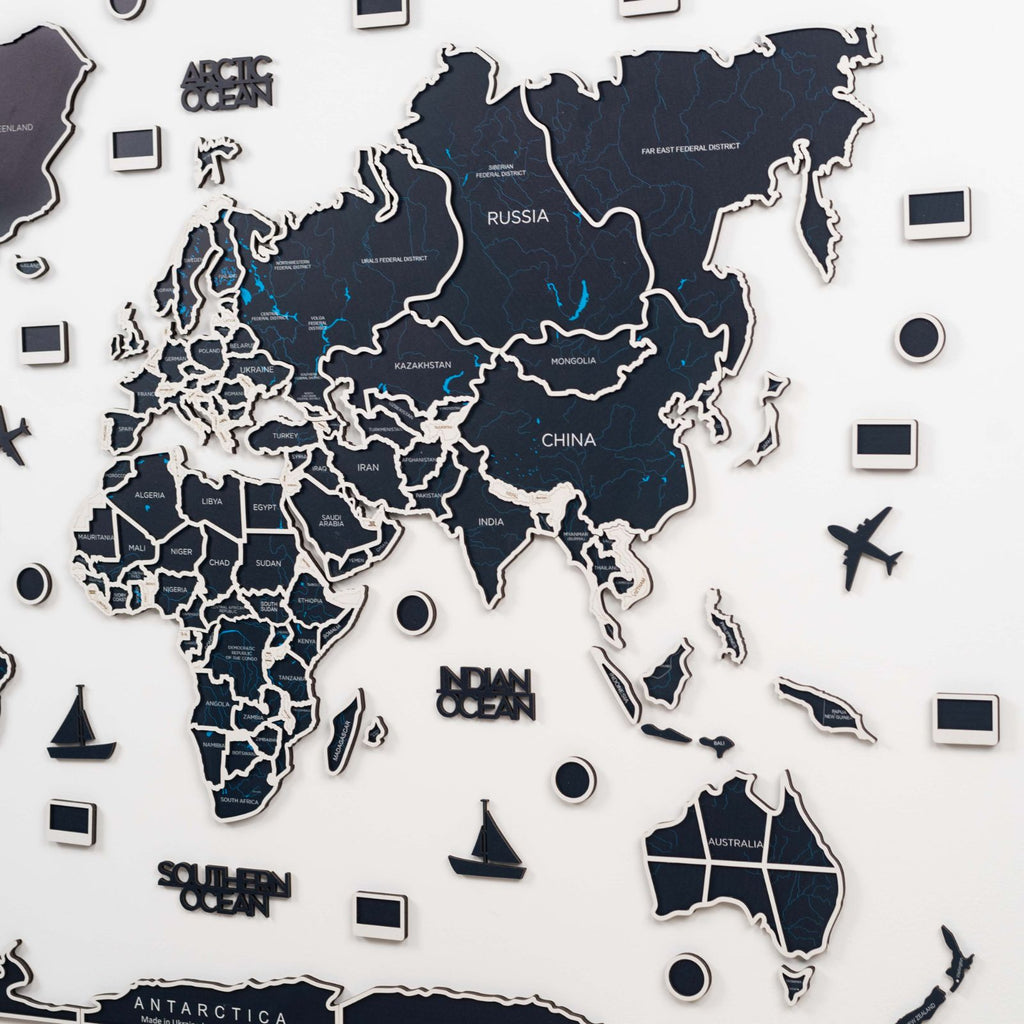 World Photo Map Midnight – Wooden Travel Memory Wall Decor