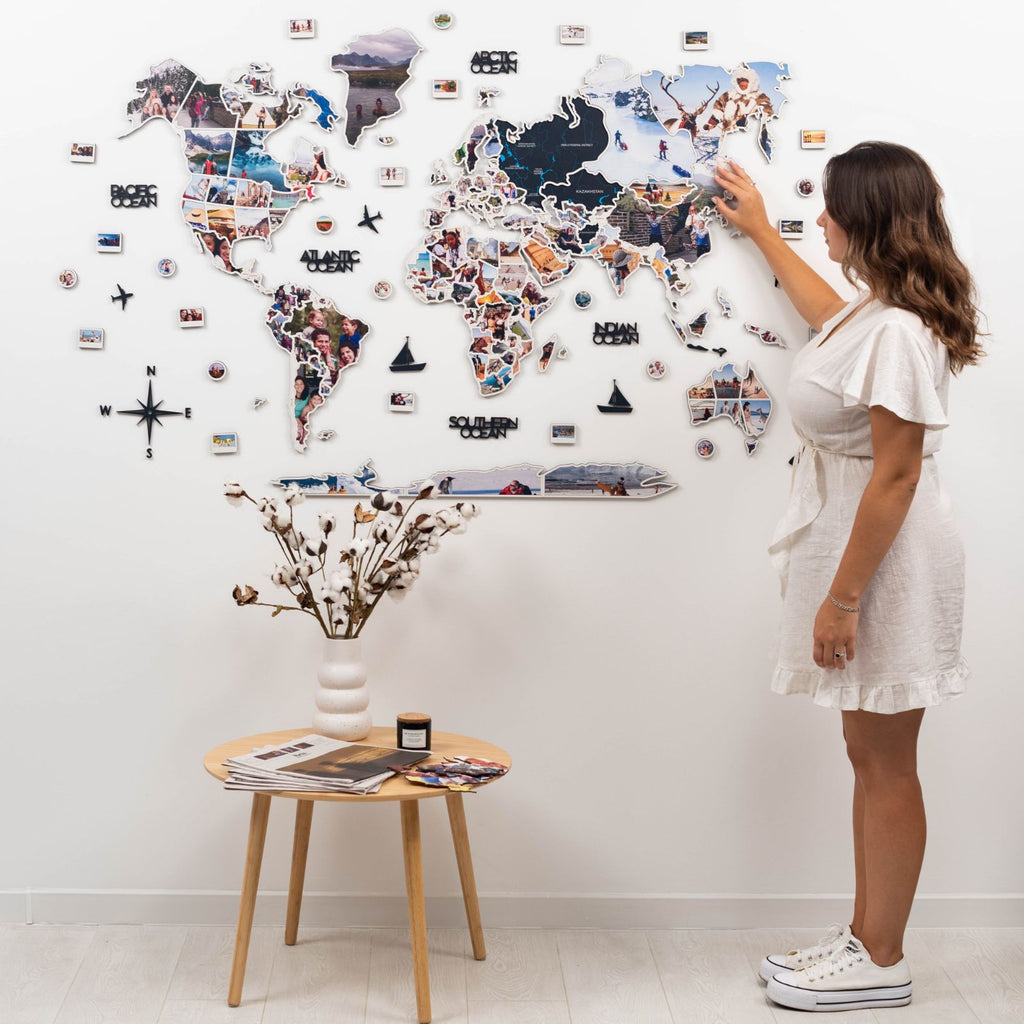 World Photo Map Midnight – Wooden Travel Memory Wall Decor