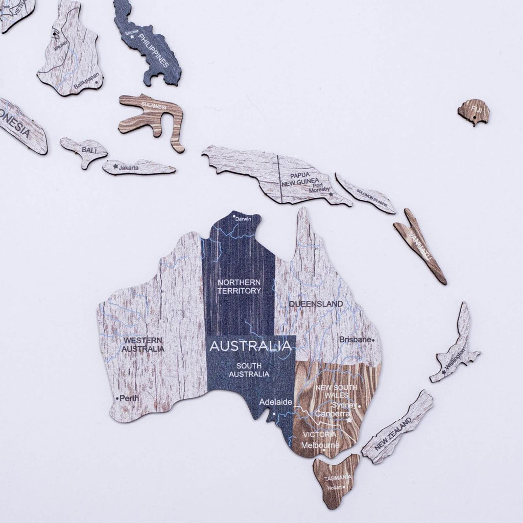2D Wooden World Map Wall Art – Neutral Mystery Collection Décor