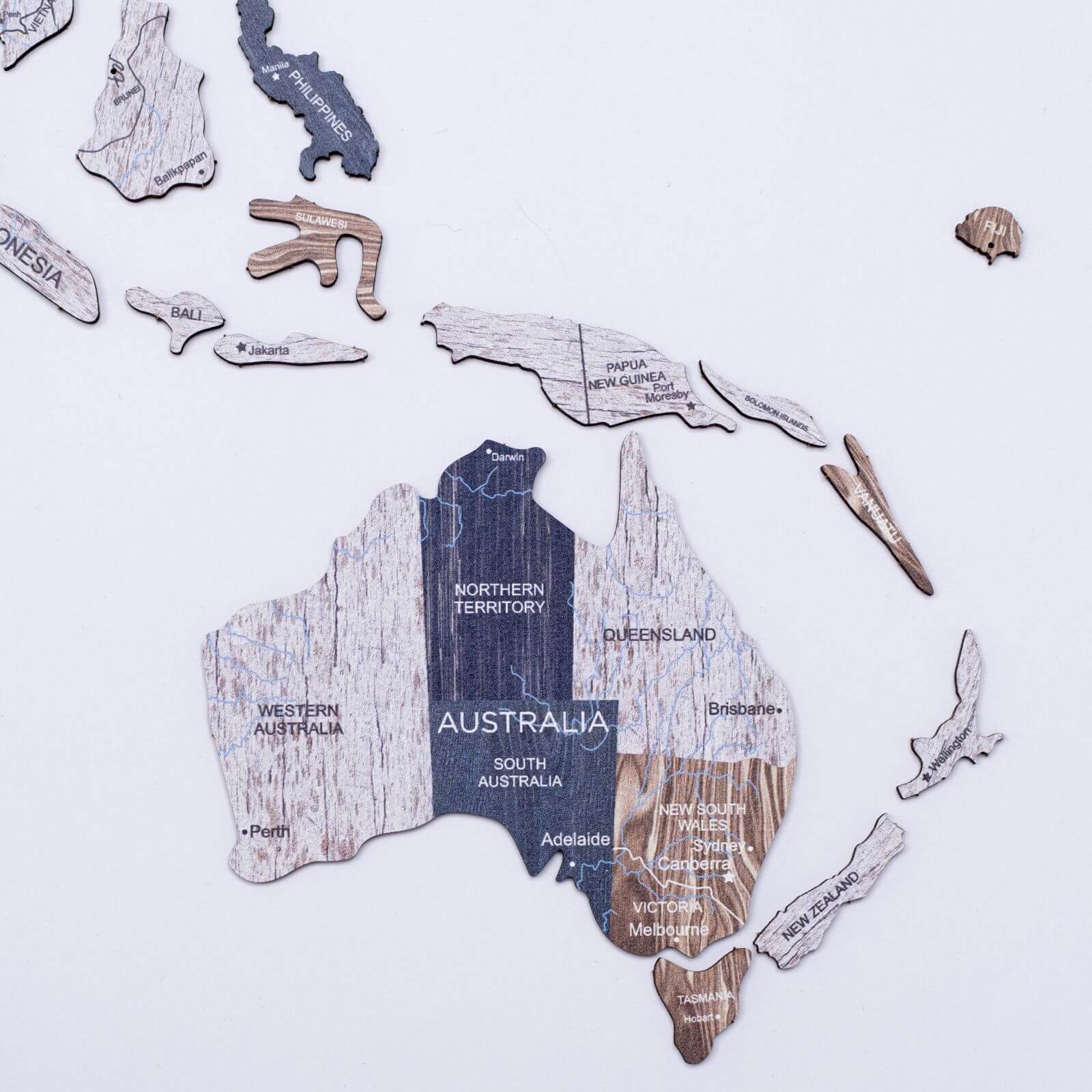 2D Wooden World Map Wall Art – Neutral Mystery Collection Décor