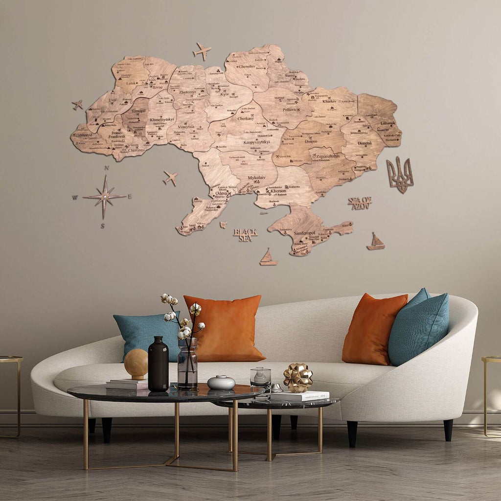 Wooden Map of Ukraine Terra Minimalist Brown Wall Art Decor
