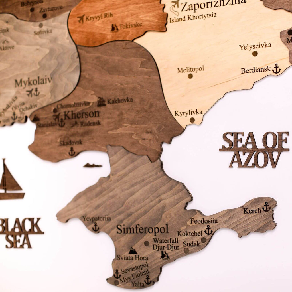 Wooden Map of Ukraine Multicolor Modern Wall Art Decor