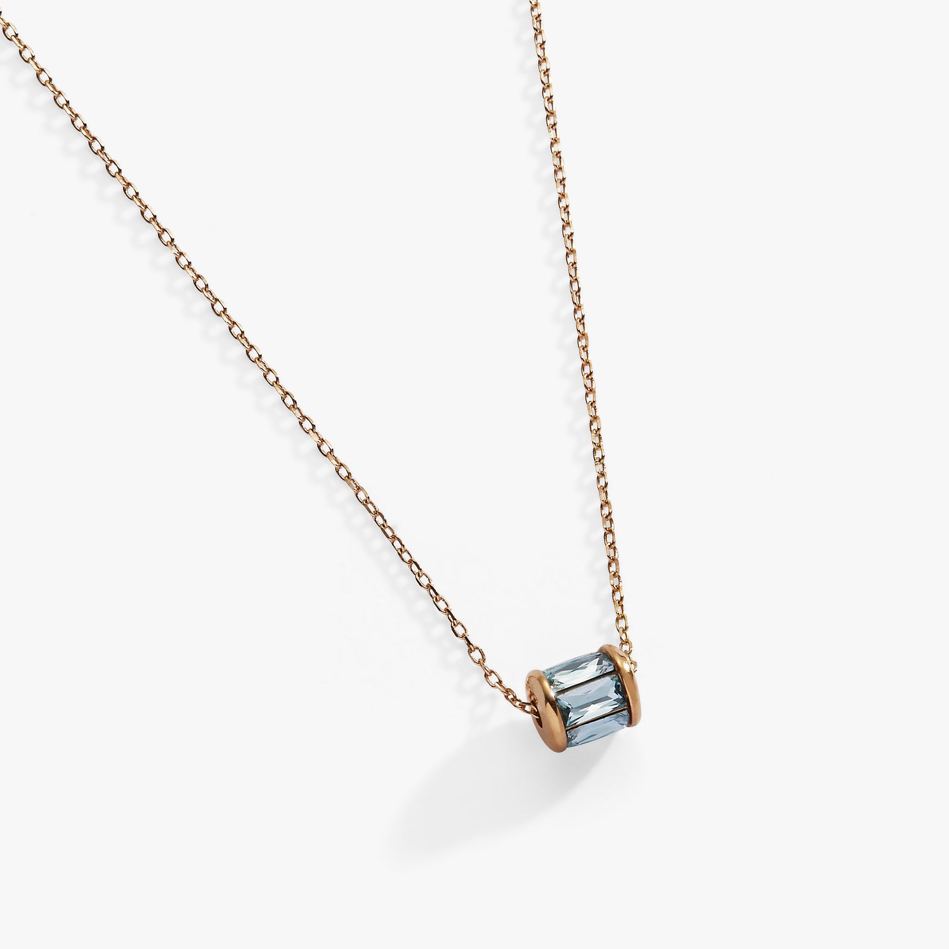 March Birthstone Aquamarine-Toned Barrel Charm Necklace