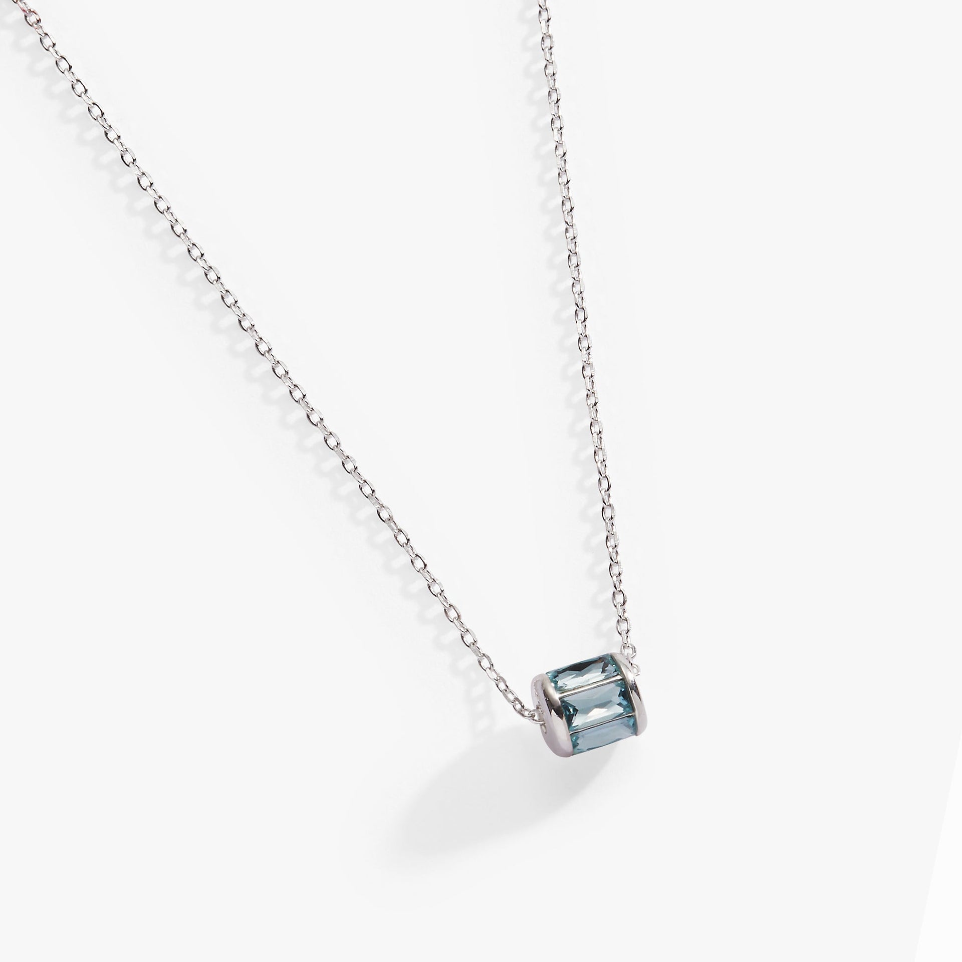 March Birthstone Aquamarine-Toned Barrel Charm Necklace