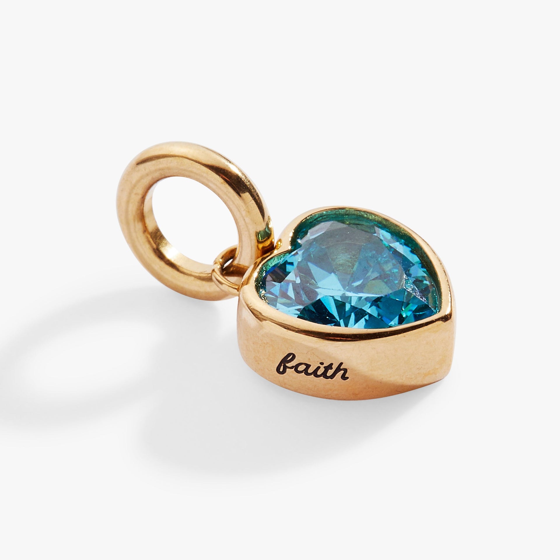 March 'Faith' Heart Birthstone Charm - Gold Aquamarine Blue
